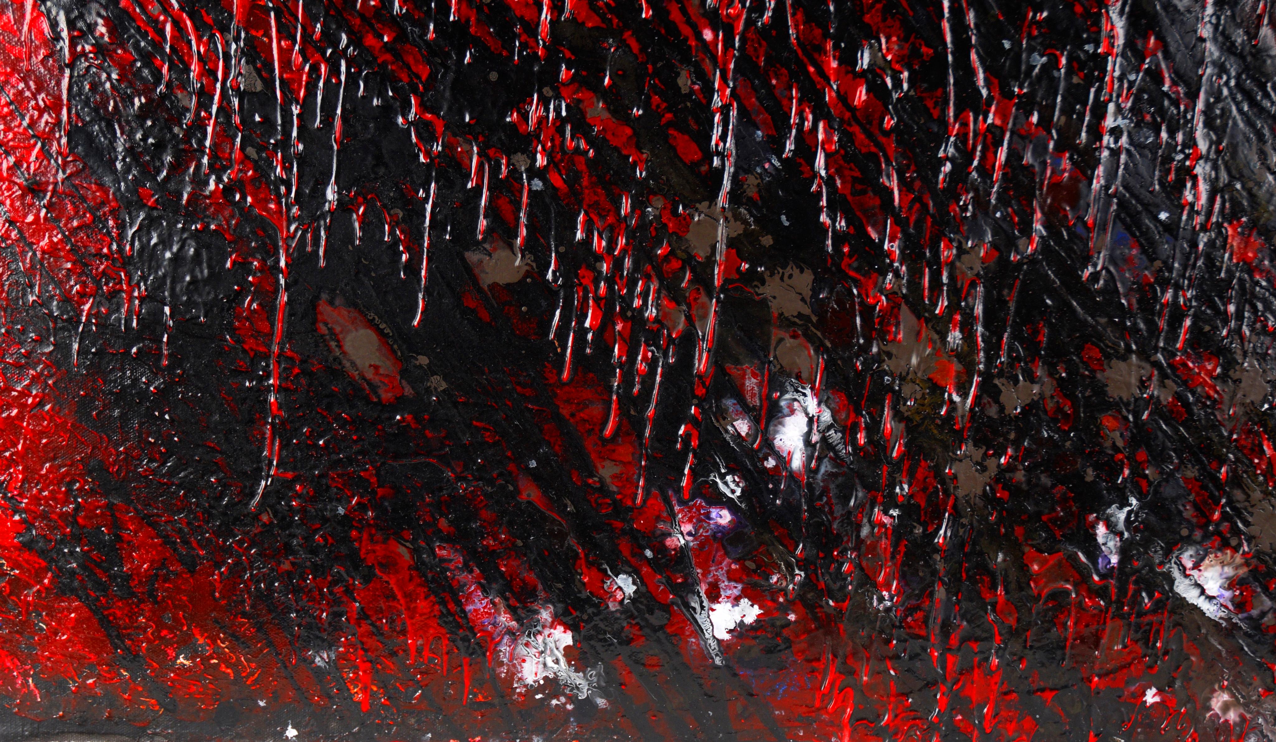 Red and Black Abstract Expressionist Composition in Acrylic on Canvas For Sale 3