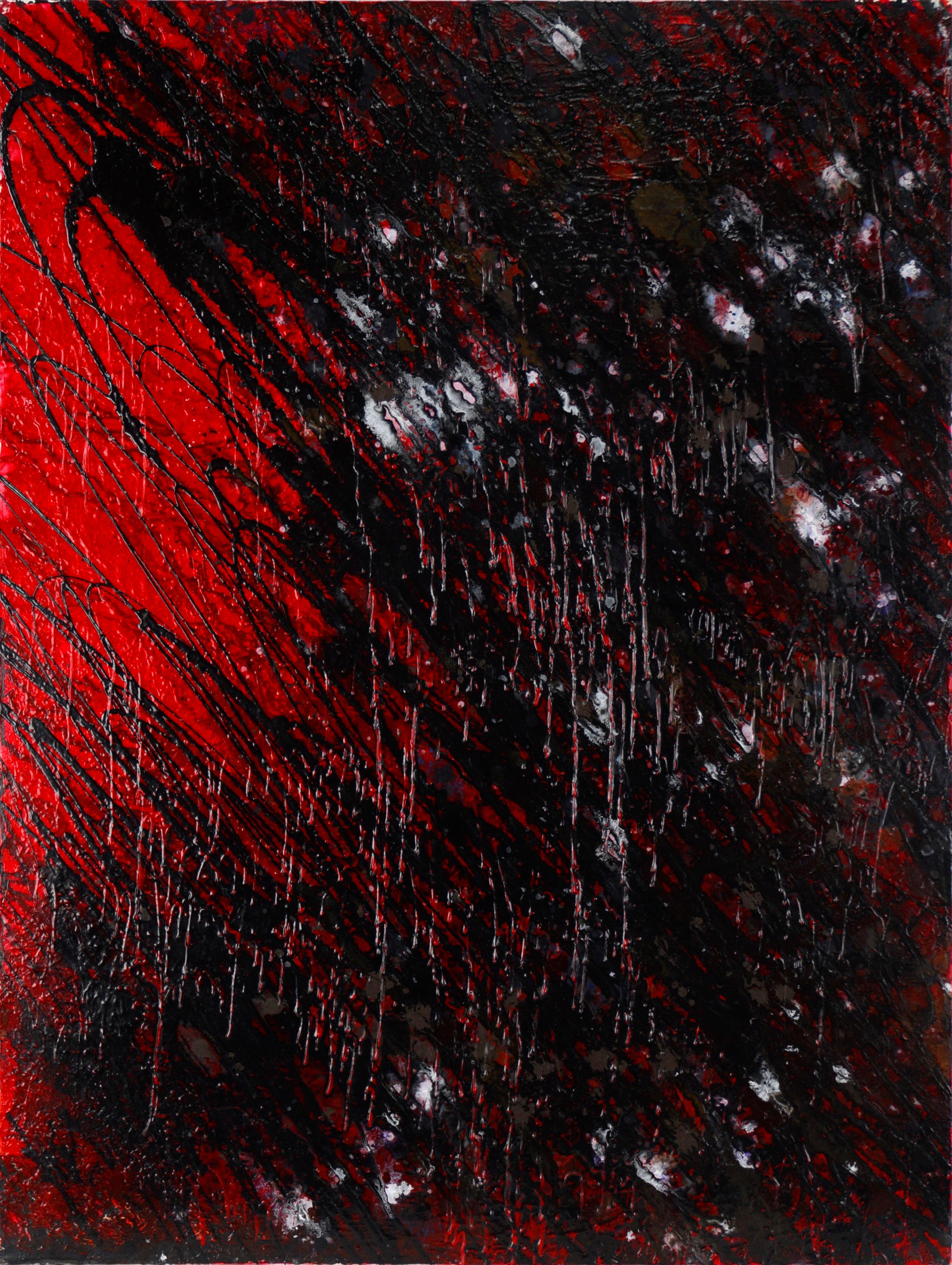 Red and Black Abstract Expressionist Composition in Acrylic on Canvas
