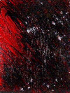 Red and Black Abstract Expressionist Composition in Acrylic on Canvas