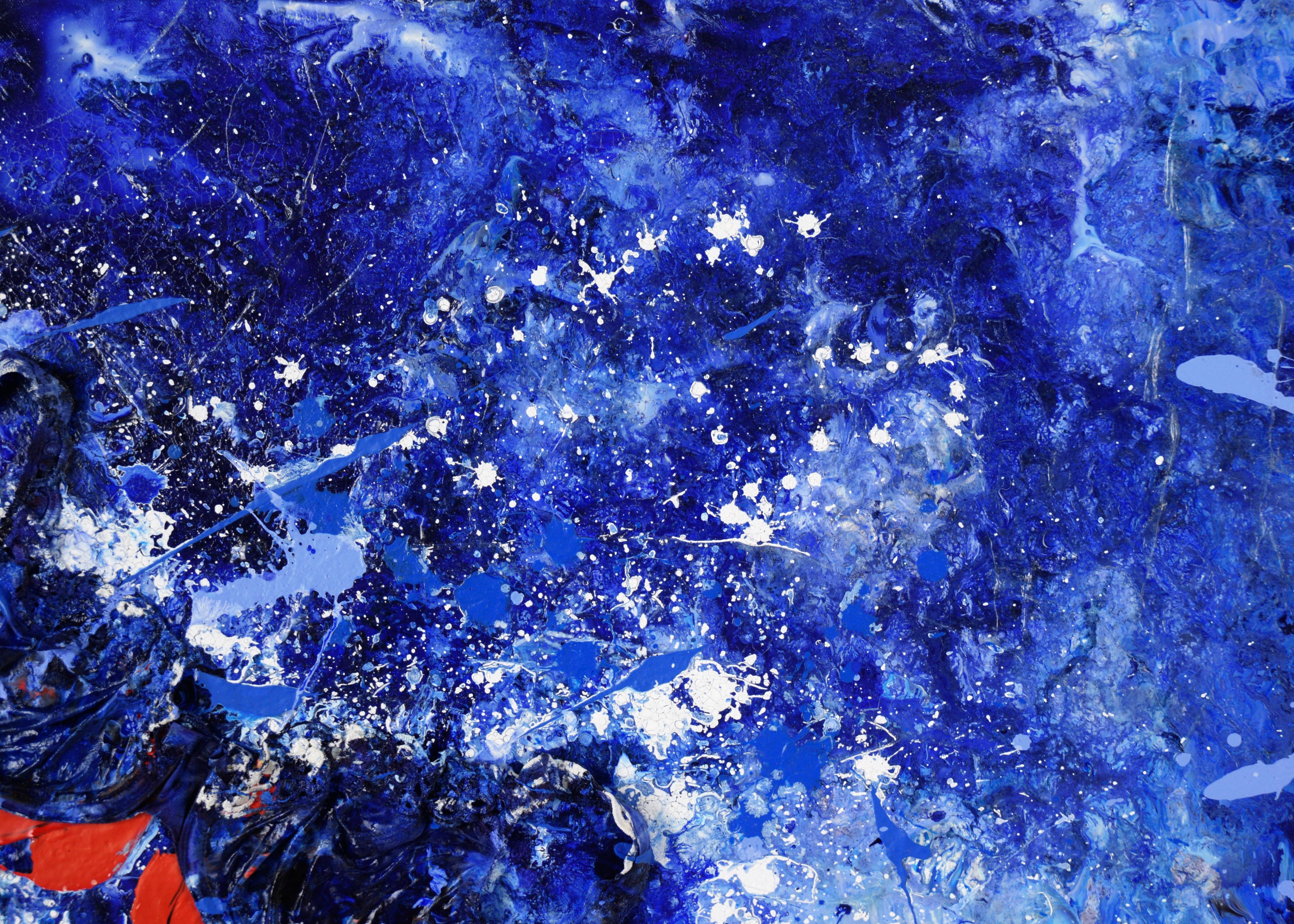 Red Underneath - Textured Expressionist Composition in Acrylic on Canvas For Sale 5