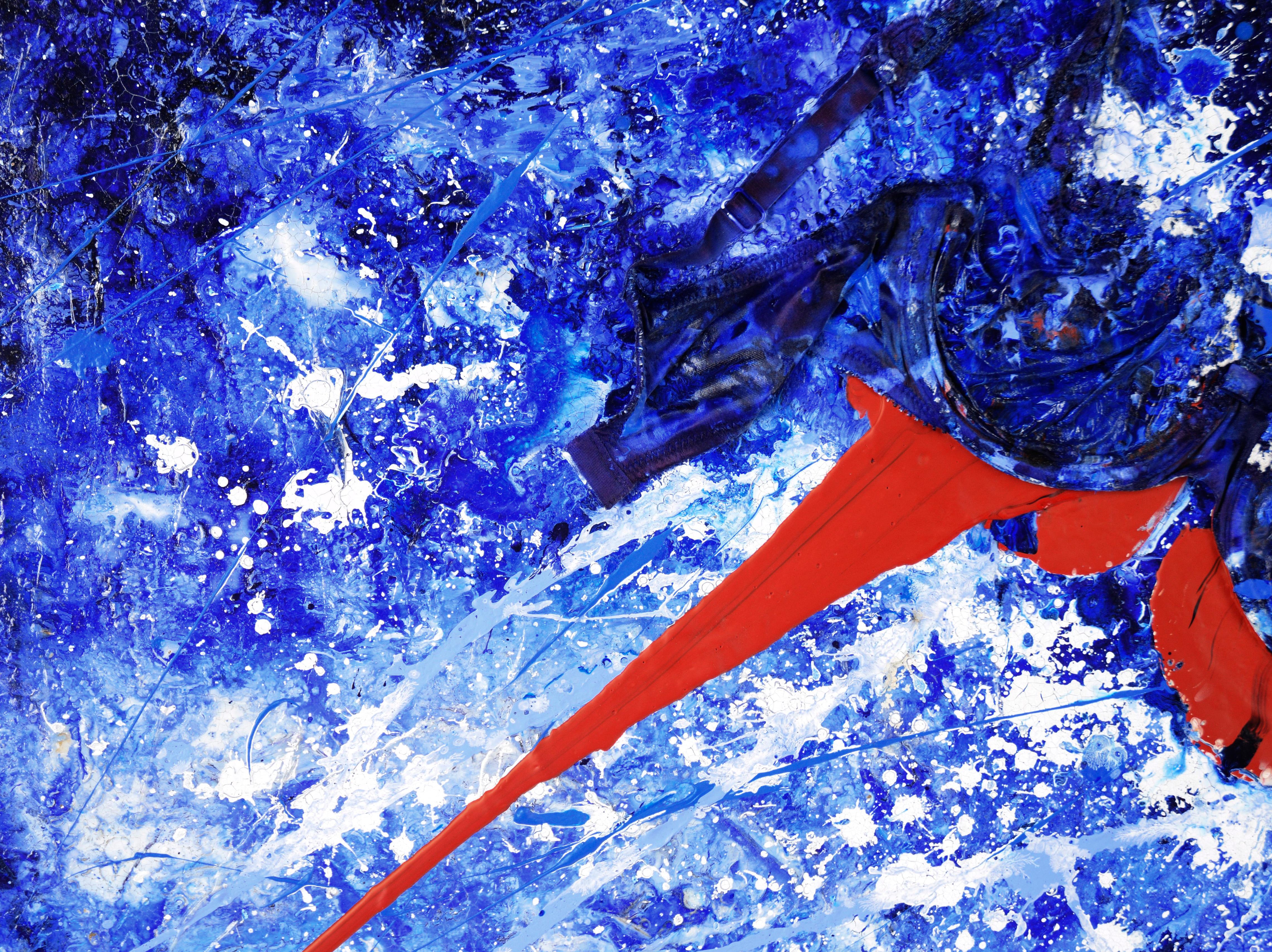 Red Underneath - Textured Expressionist Composition in Acrylic on Canvas For Sale 1