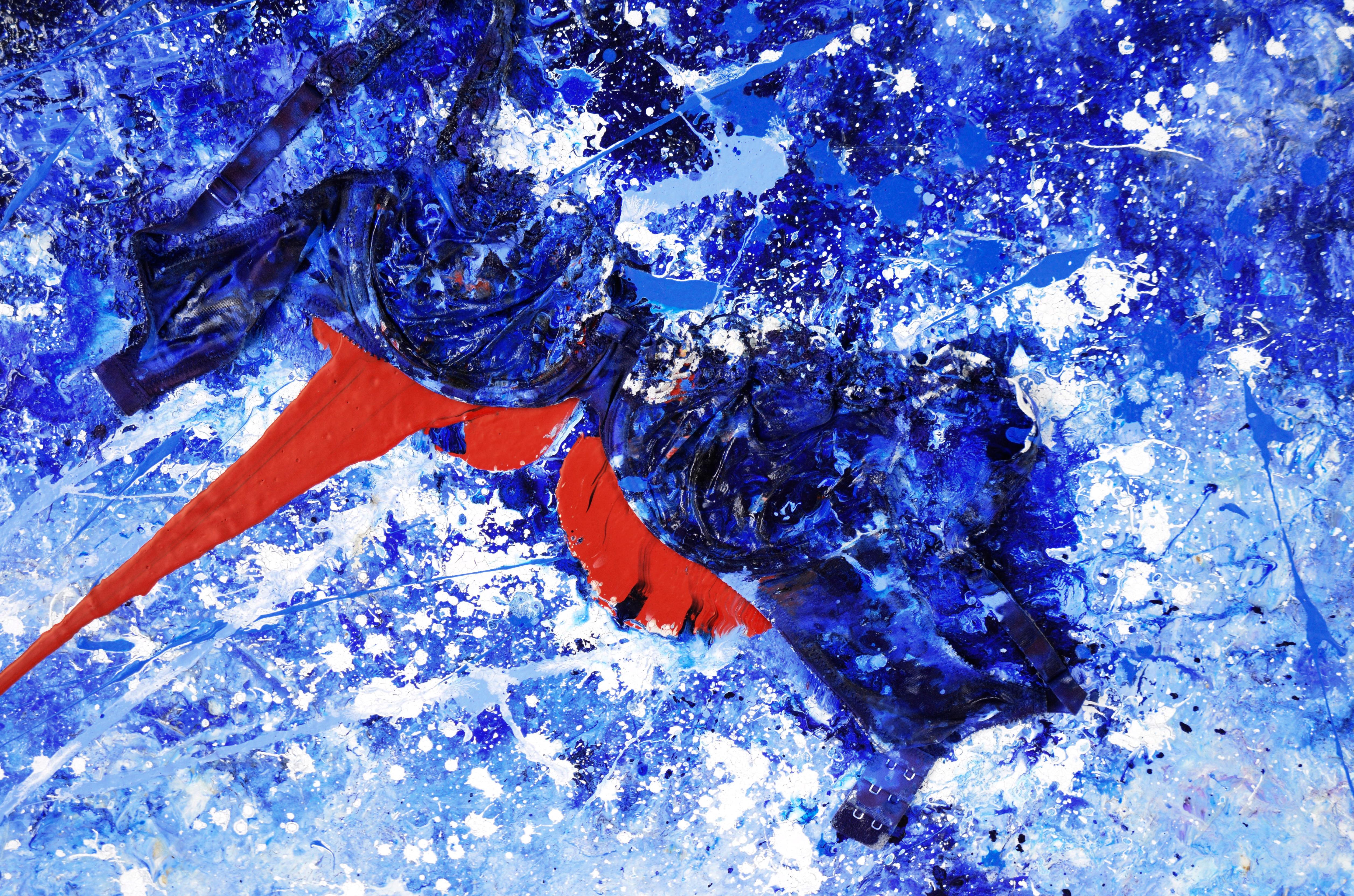 Red Underneath - Textured Expressionist Composition in Acrylic on Canvas For Sale 3