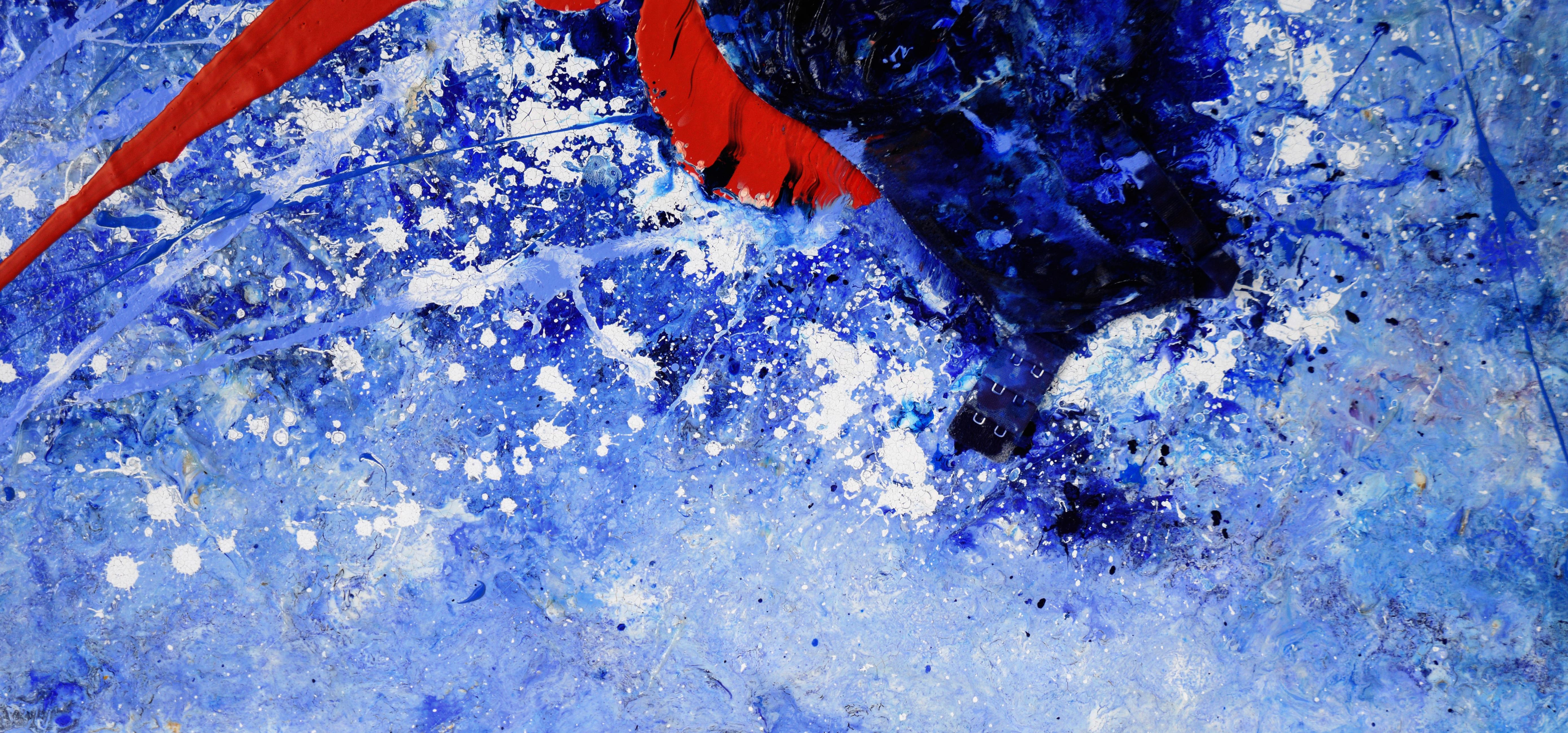 Red Underneath - Textured Expressionist Composition in Acrylic on Canvas For Sale 4