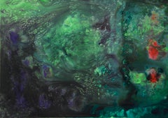 "Springtime" Green Abstract Expressionist Composition in Acrylic on Canvas