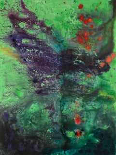"Springtime" Green Abstract Expressionist Composition in Acrylic on Canvas