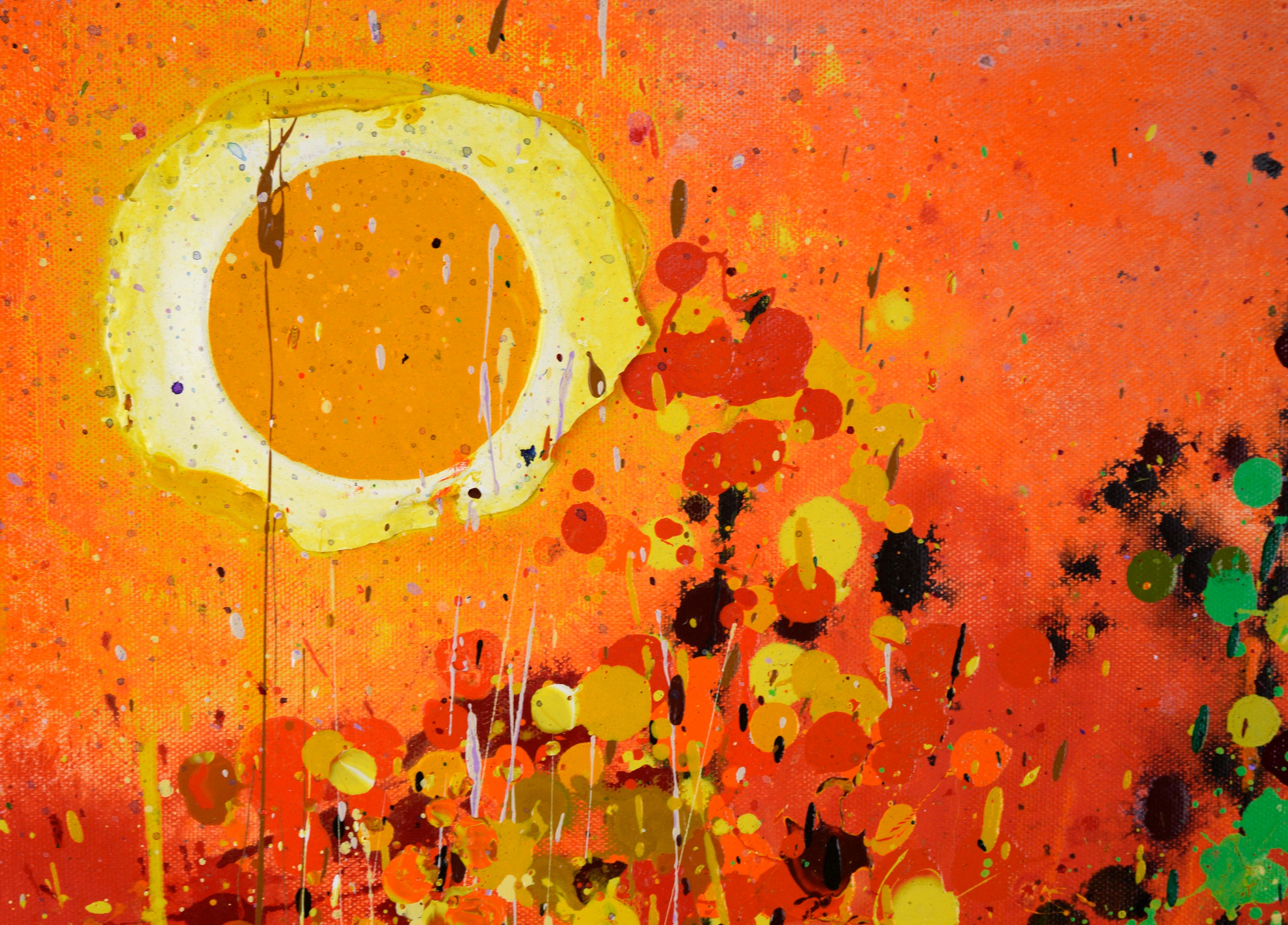 Sunset Garden - Textured Expressionist Composition in Acrylic on Canvas - Painting by Charles David Francis