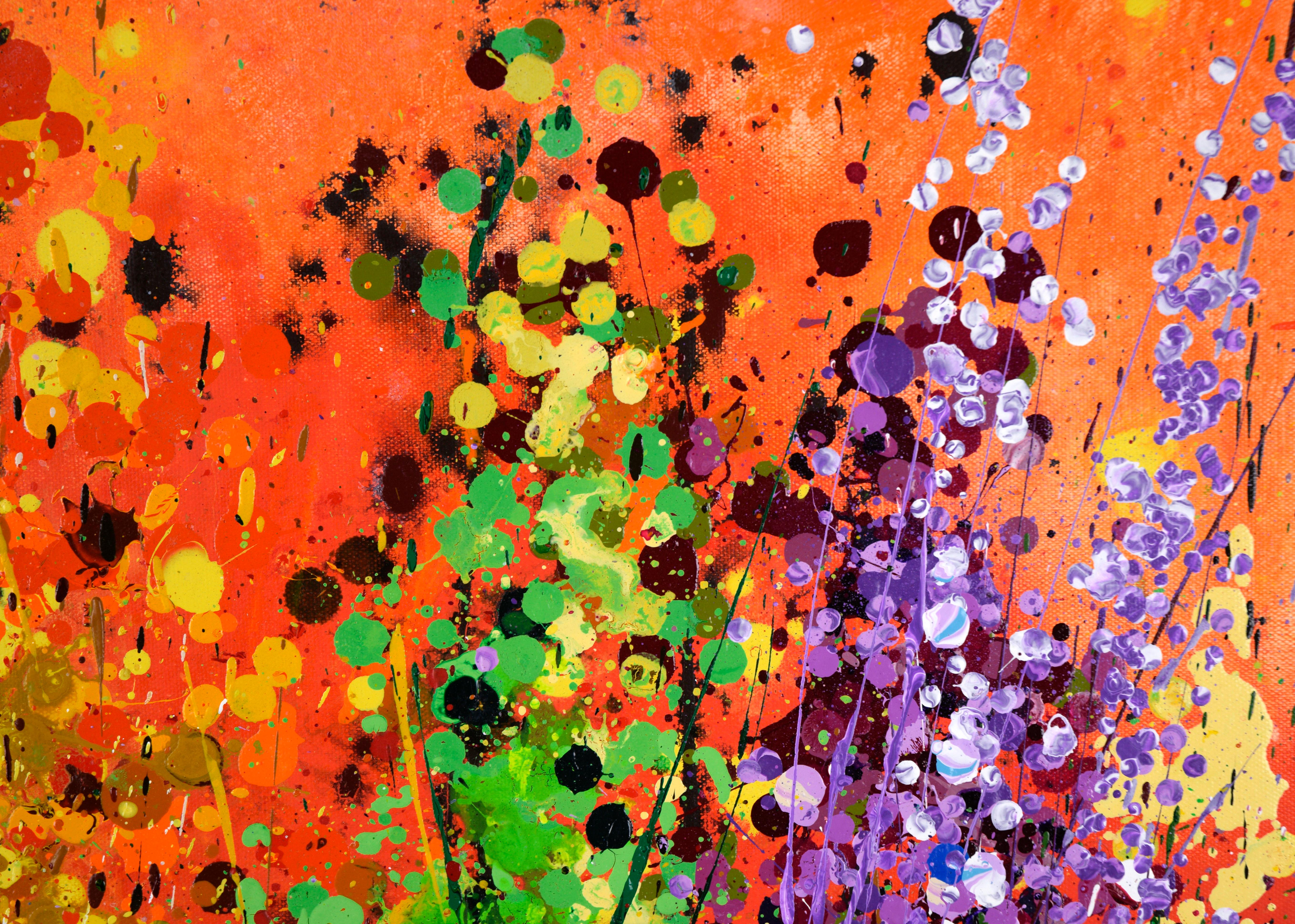 Sunset Garden - Textured Expressionist Composition in Acrylic on Canvas - Abstract Expressionist Painting by Charles David Francis