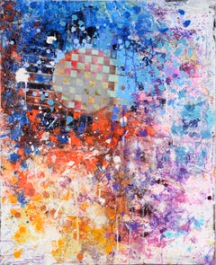 Vintage Woven Moon - Abstract Expressionist Composition in Acrylic on Canvas