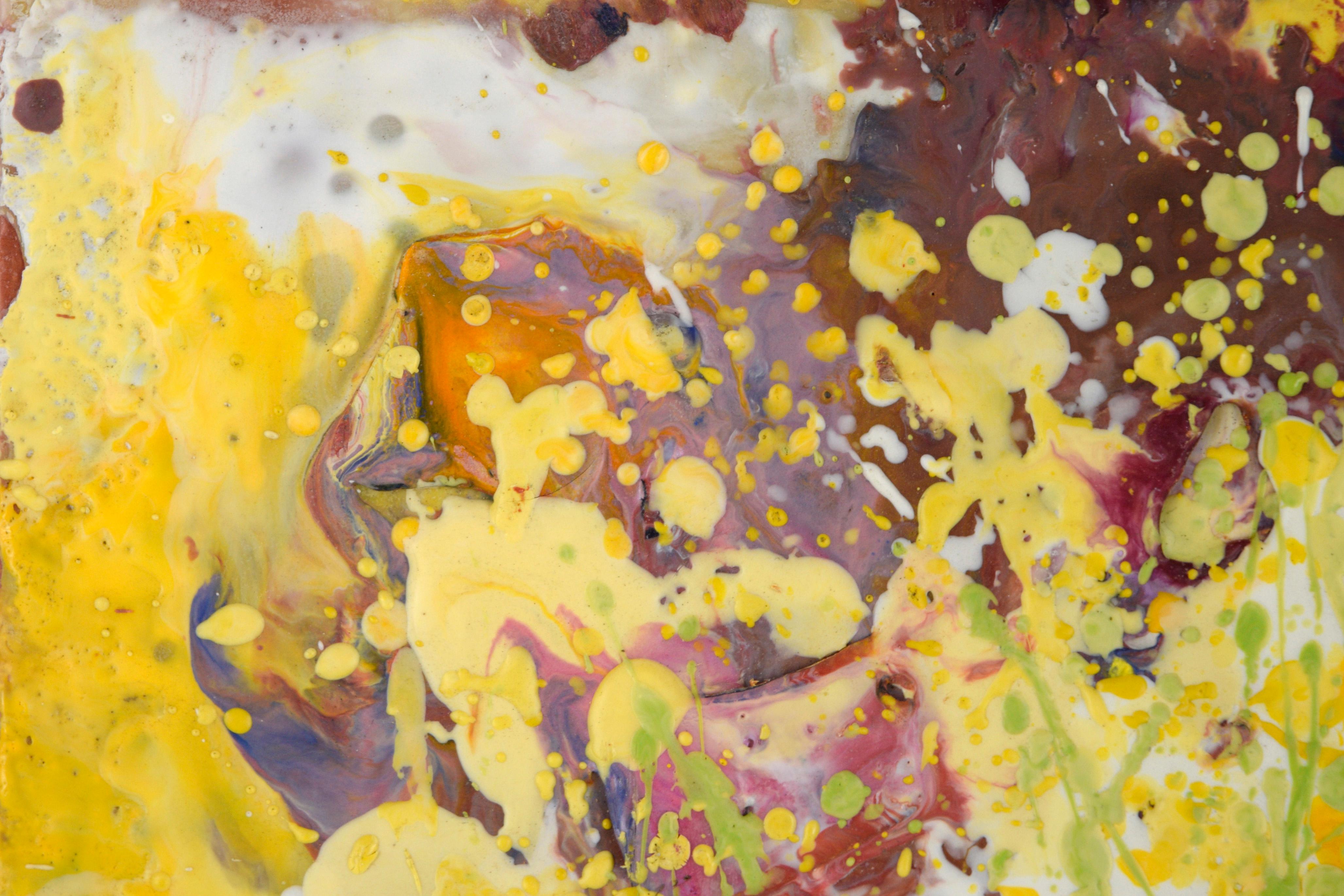 Yellow Drips - Expressionist Composition in Wax and Acrylic on Wood Panel - Painting by Charles David Francis