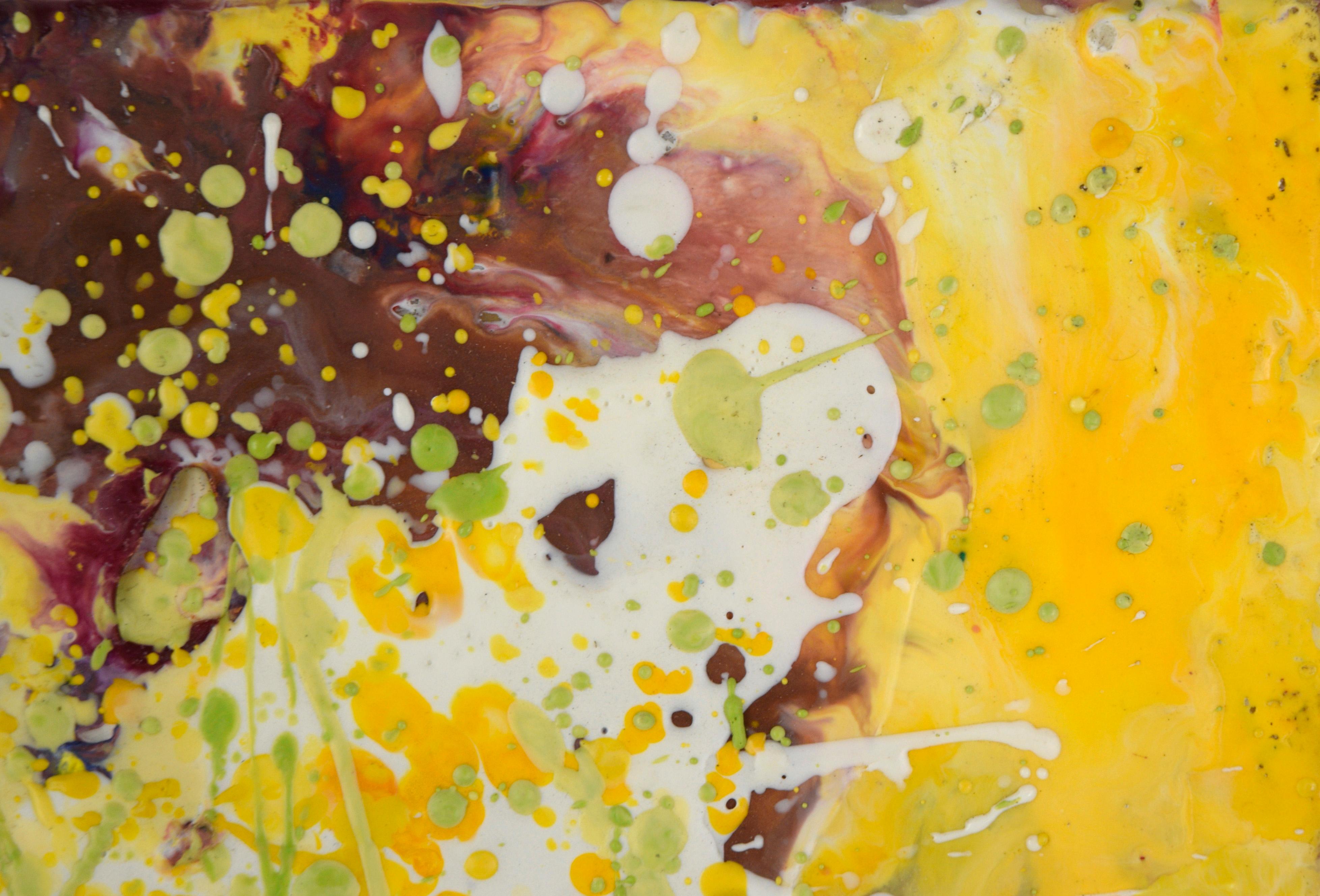 Yellow Drips - Expressionist Composition in Wax and Acrylic on Wood Panel - Abstract Expressionist Painting by Charles David Francis
