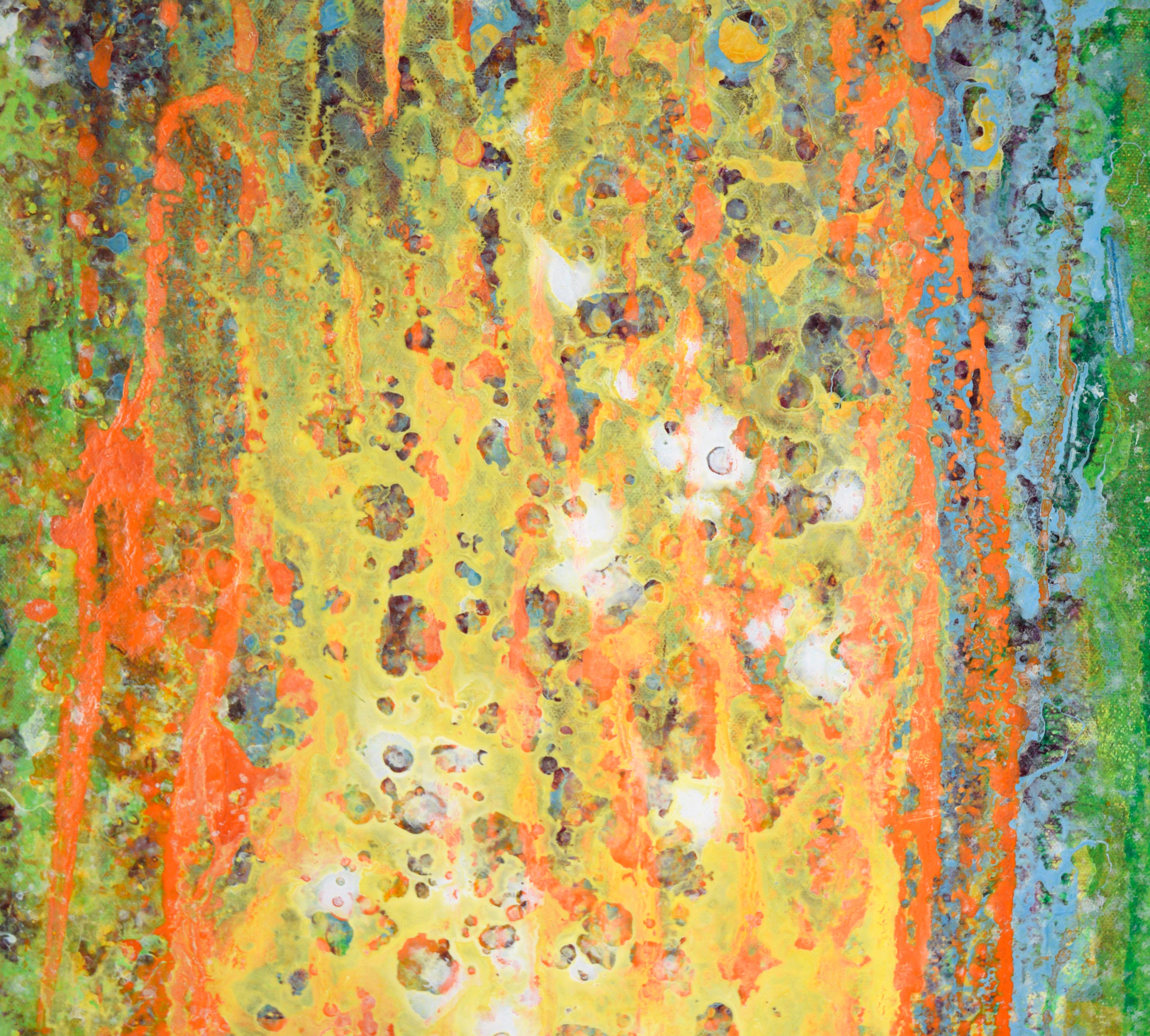 Composition expressionniste abstraite jaune, verte et orange - Orange Abstract Painting par Charles David Francis