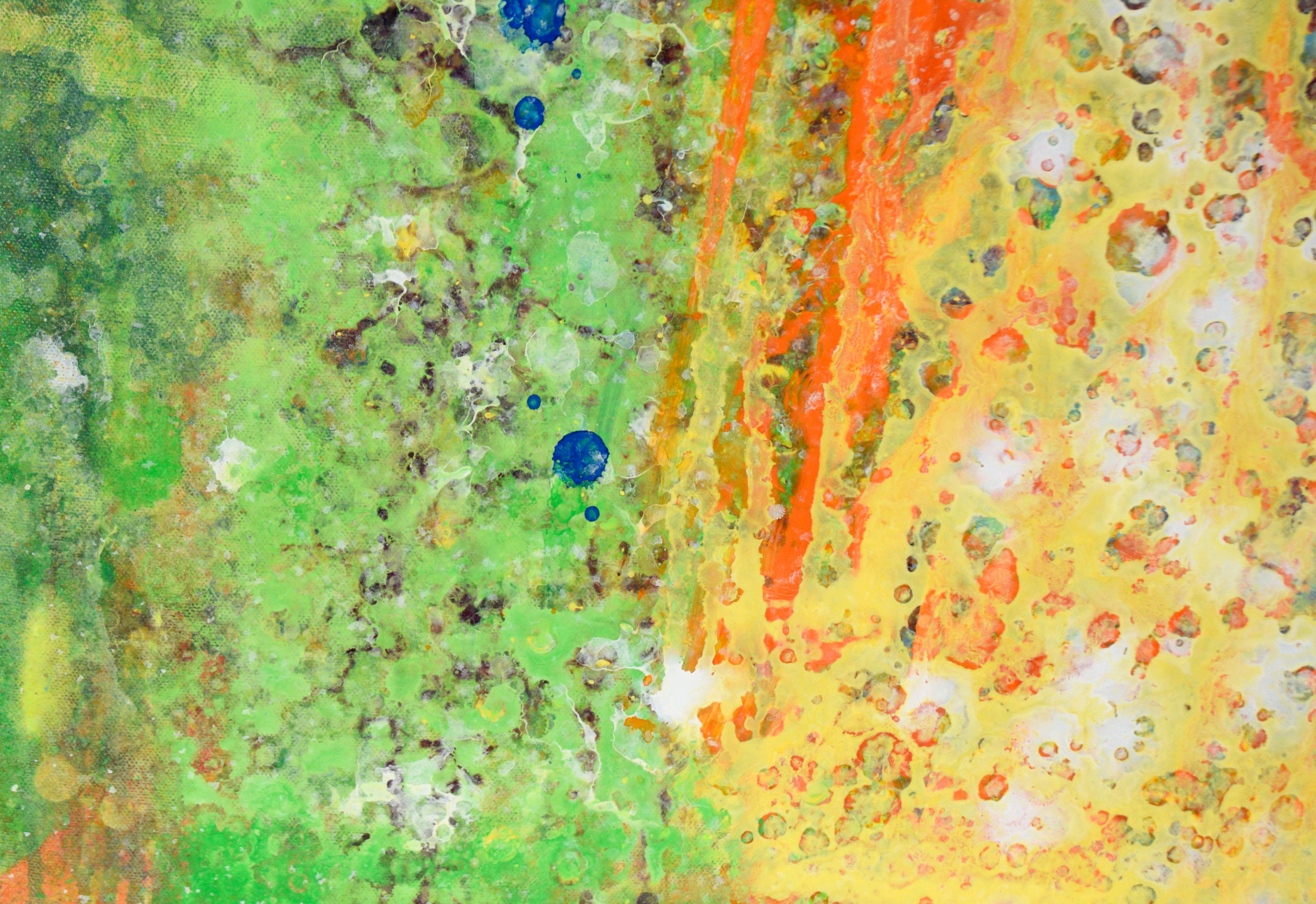Composition expressionniste abstraite jaune, verte et orange en vente 1
