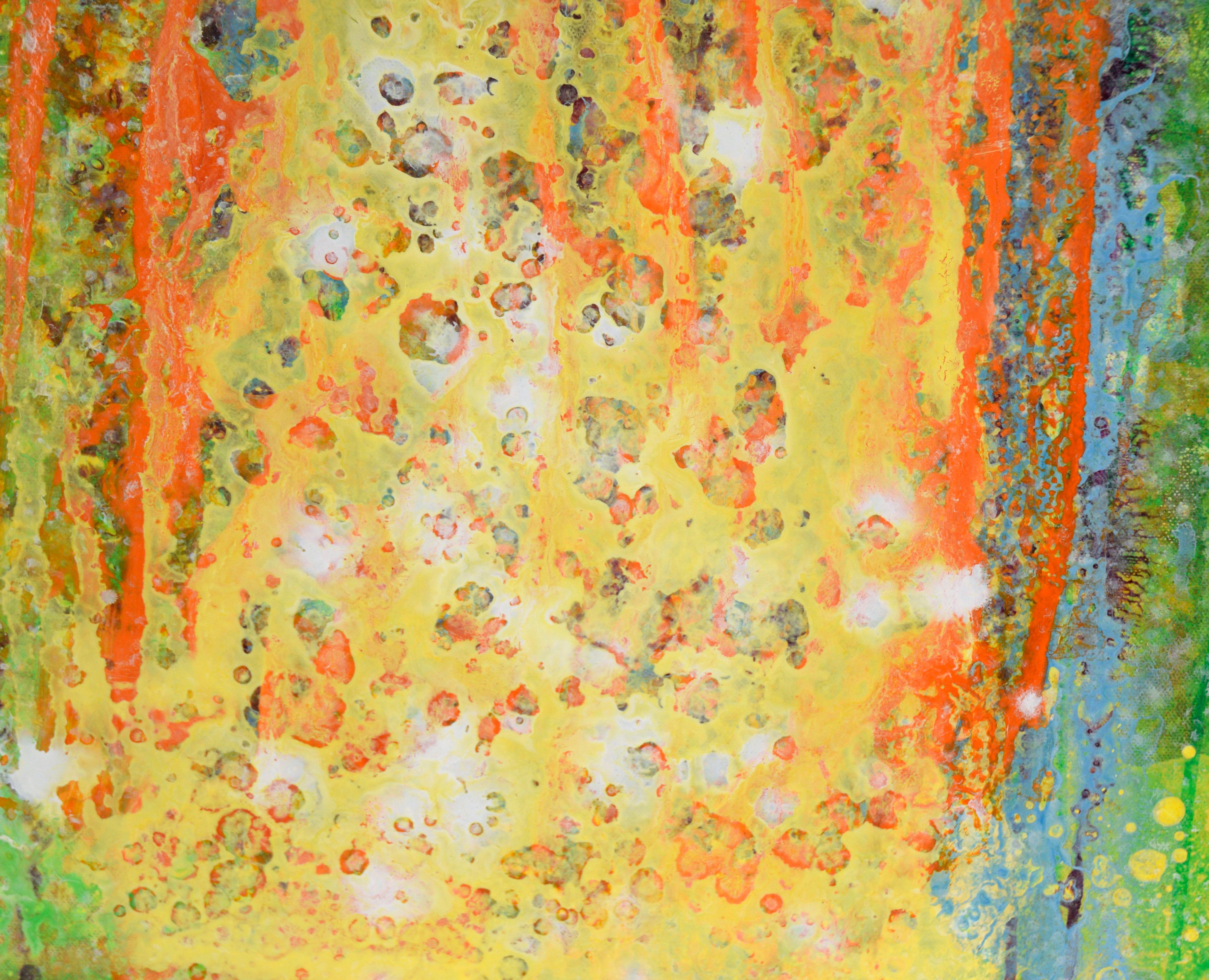 Composition expressionniste abstraite jaune, verte et orange en vente 2
