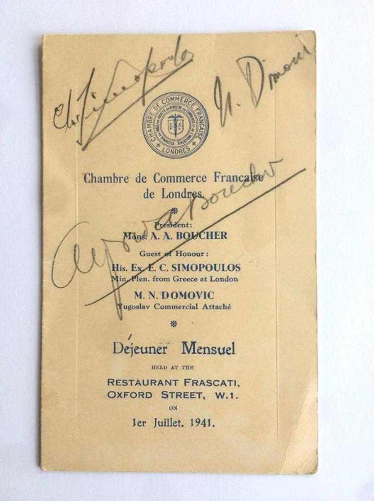 Charles De Gaulle signed WWII Menu In Good Condition In Jersey, GB