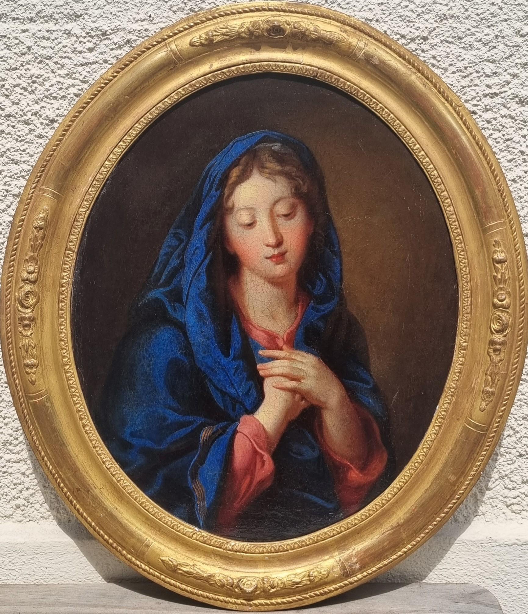 French school of the 18th century
After Charles de LA FOSSE (1636 - 1716)
The Virgin of the Annunciation
Oil on canvas
46 x 37.5 cm (59 x 51 cm with the frame)
Beautiful oval frame in gilded wood
Good condition

Old copy of a painting attributed to