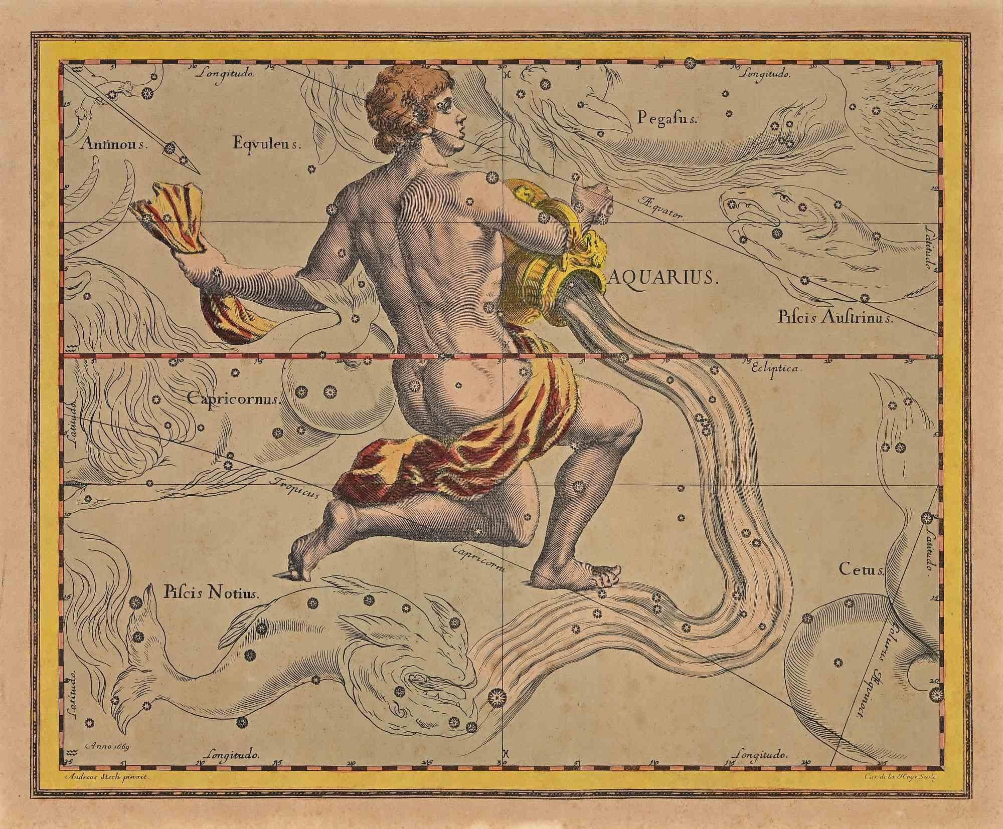 Charles de la Haye Figurative Print - Aquarius - Etching by Charles De la Haye - 18th Century