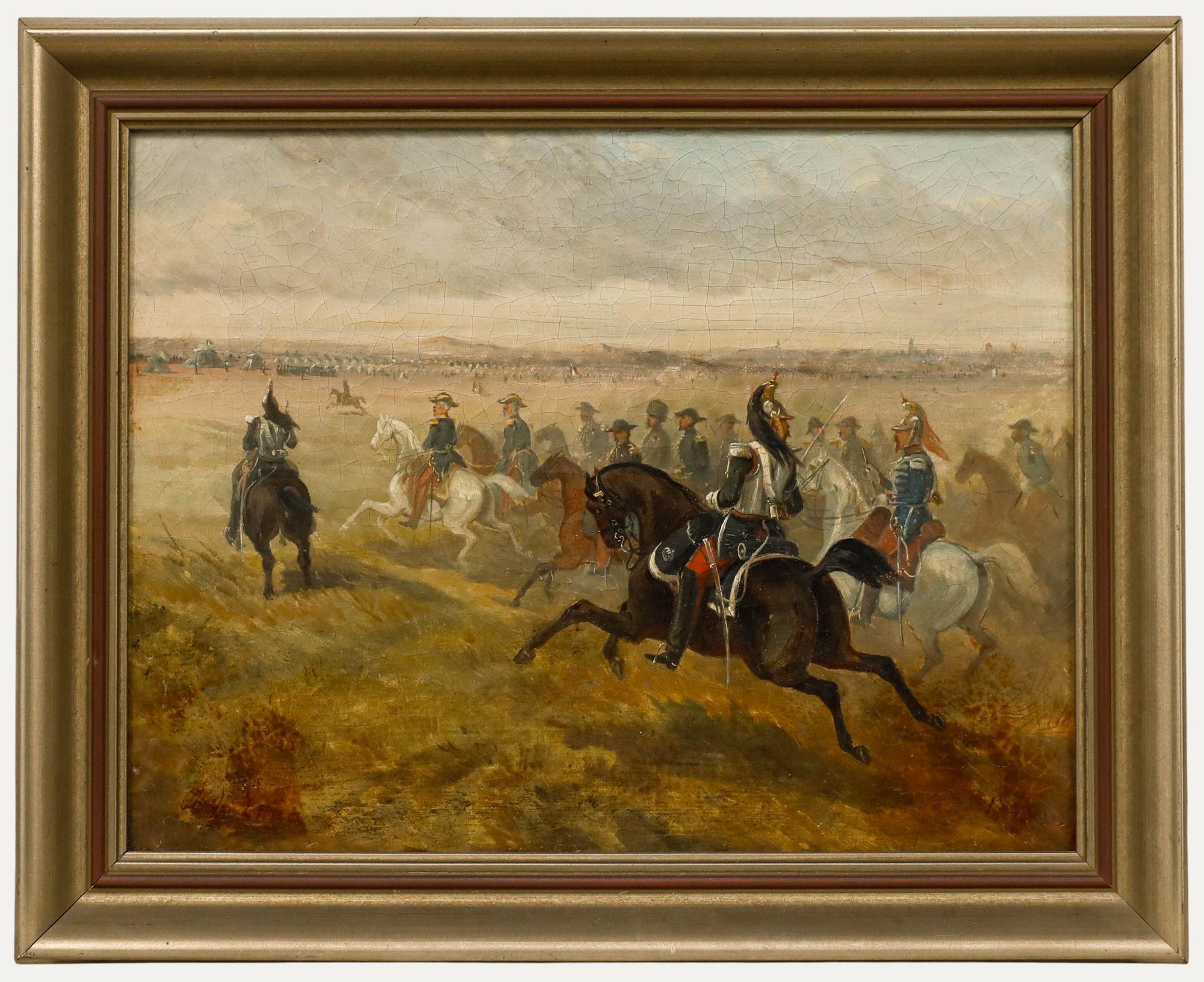Charles De Luna (1812-1866) - Óleo del siglo XIX, La caballería regresa al campamento