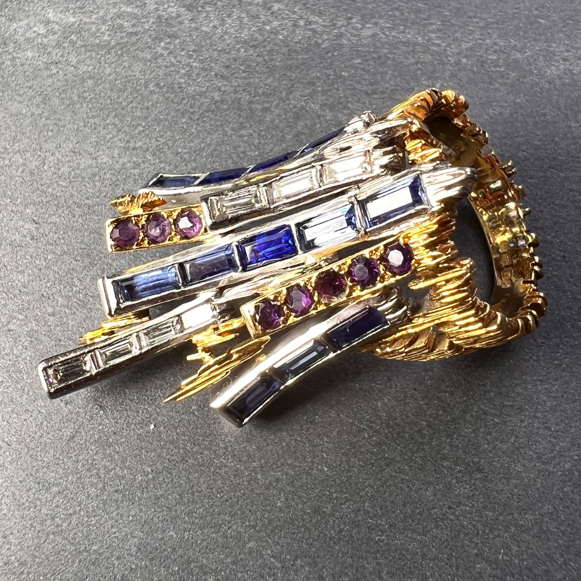 Charles de Temple Saphir Diamant Amethyst 18K Gelb und Weißgold Pinky Ring im Angebot 4
