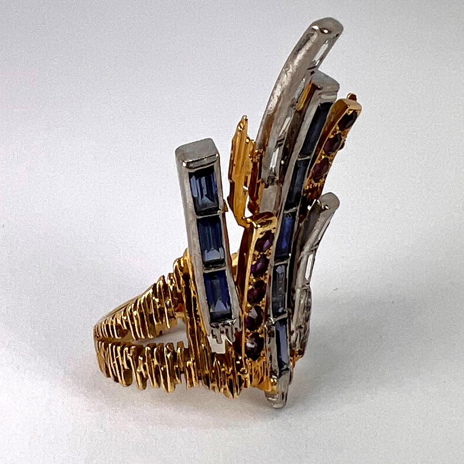 Charles de Temple Saphir Diamant Amethyst 18K Gelb und Weißgold Pinky Ring im Angebot 5