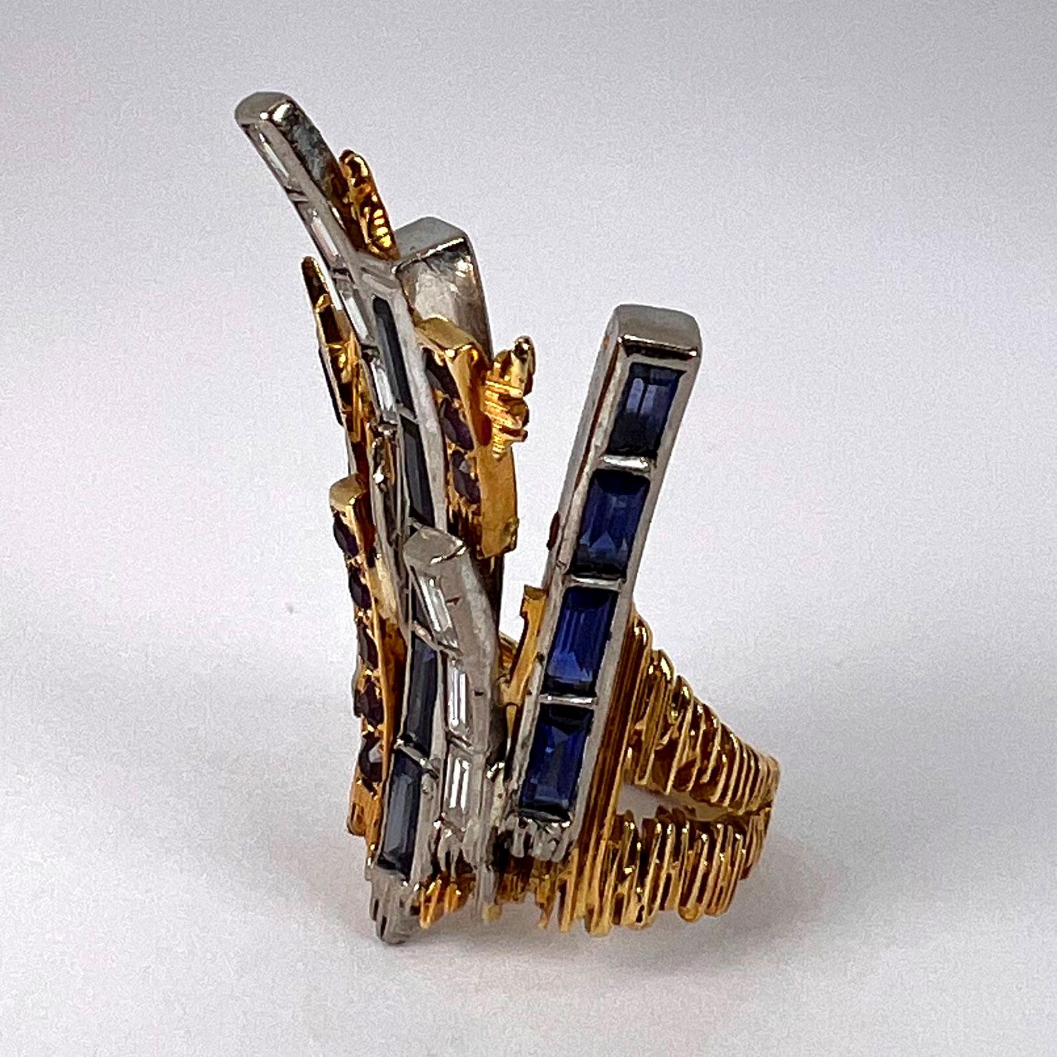 Charles de Temple Saphir Diamant Amethyst 18K Gelb und Weißgold Pinky Ring im Angebot 6