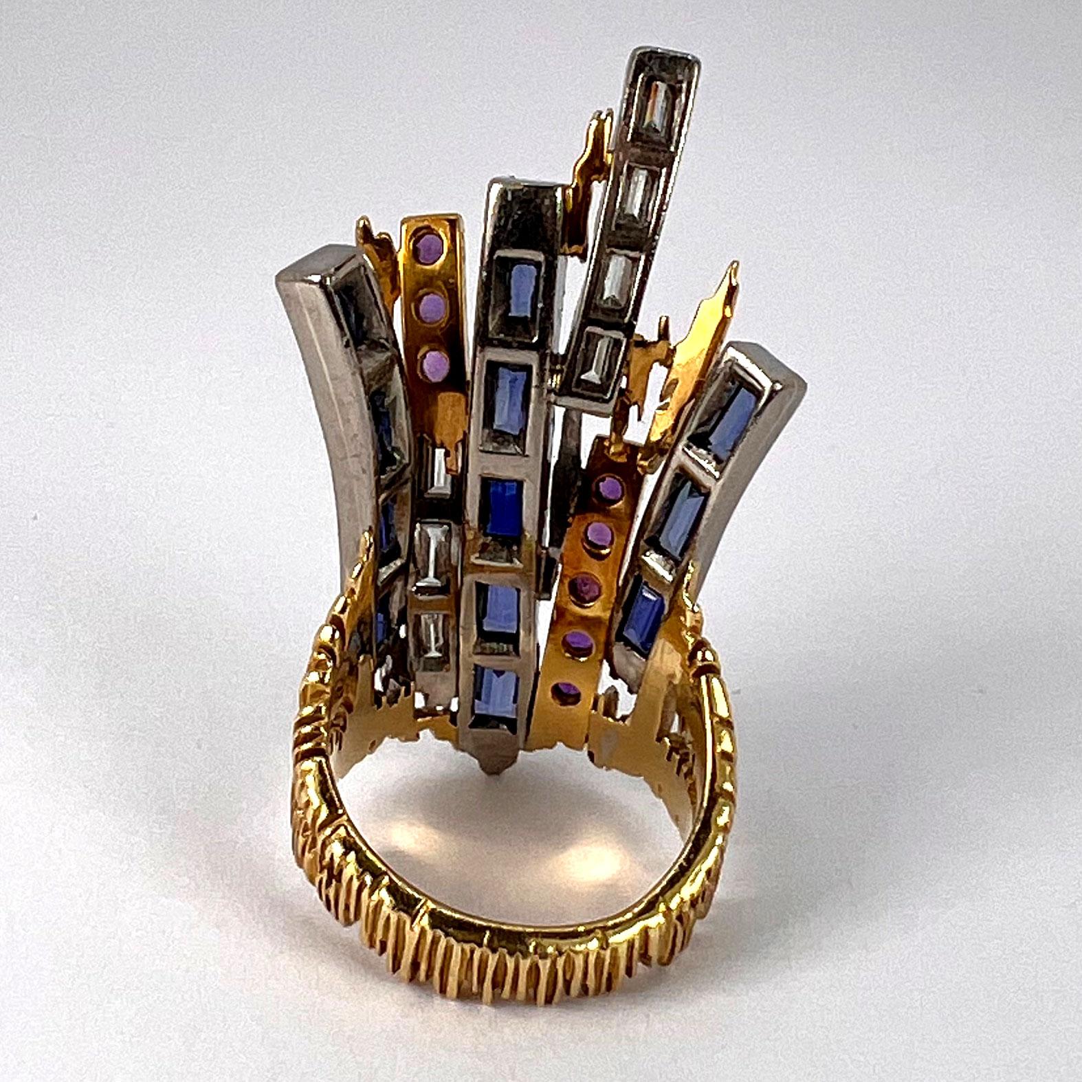 Charles de Temple Saphir Diamant Amethyst 18K Gelb und Weißgold Pinky Ring im Angebot 7