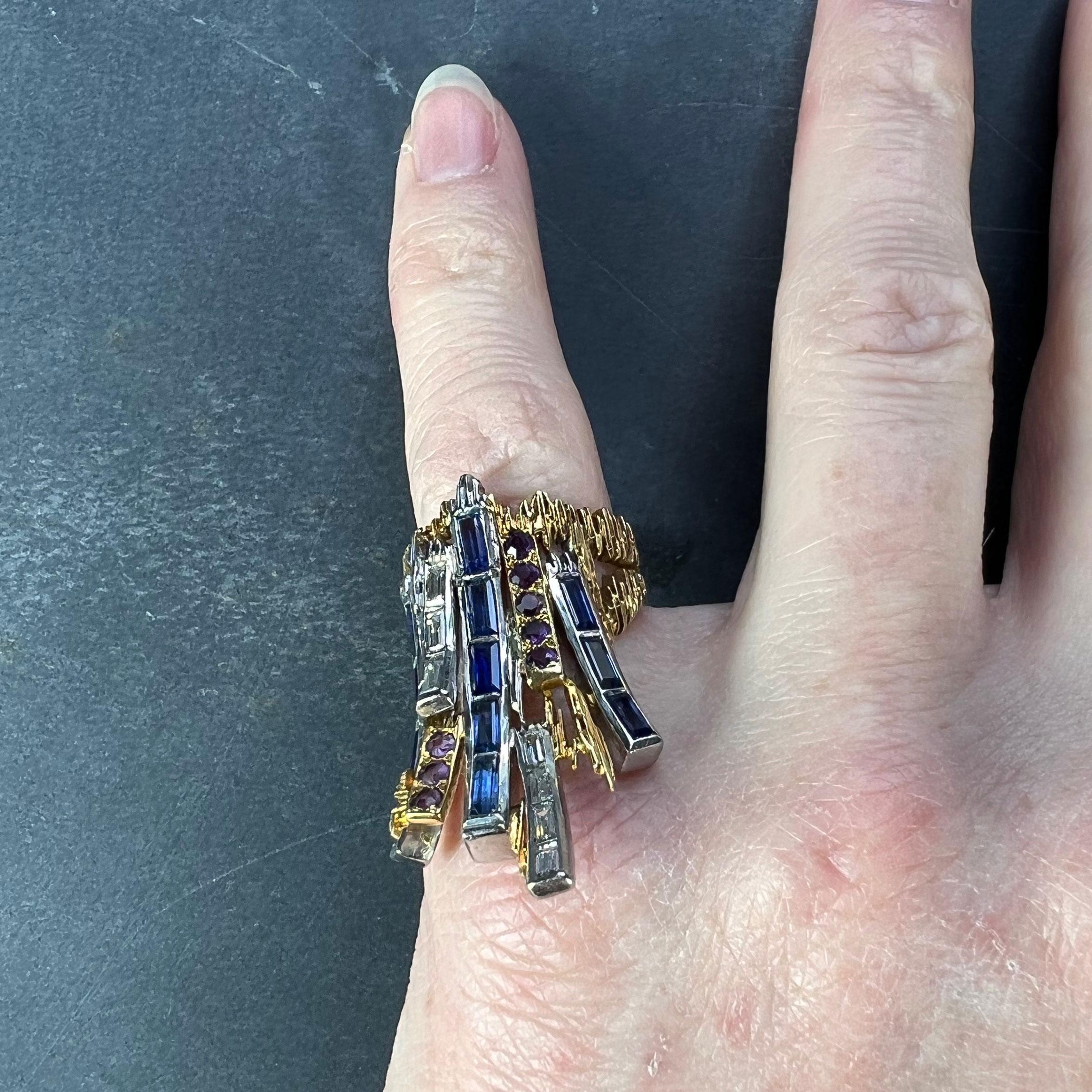 Charles de Temple Saphir Diamant Amethyst 18K Gelb und Weißgold Pinky Ring (Modernistisch) im Angebot