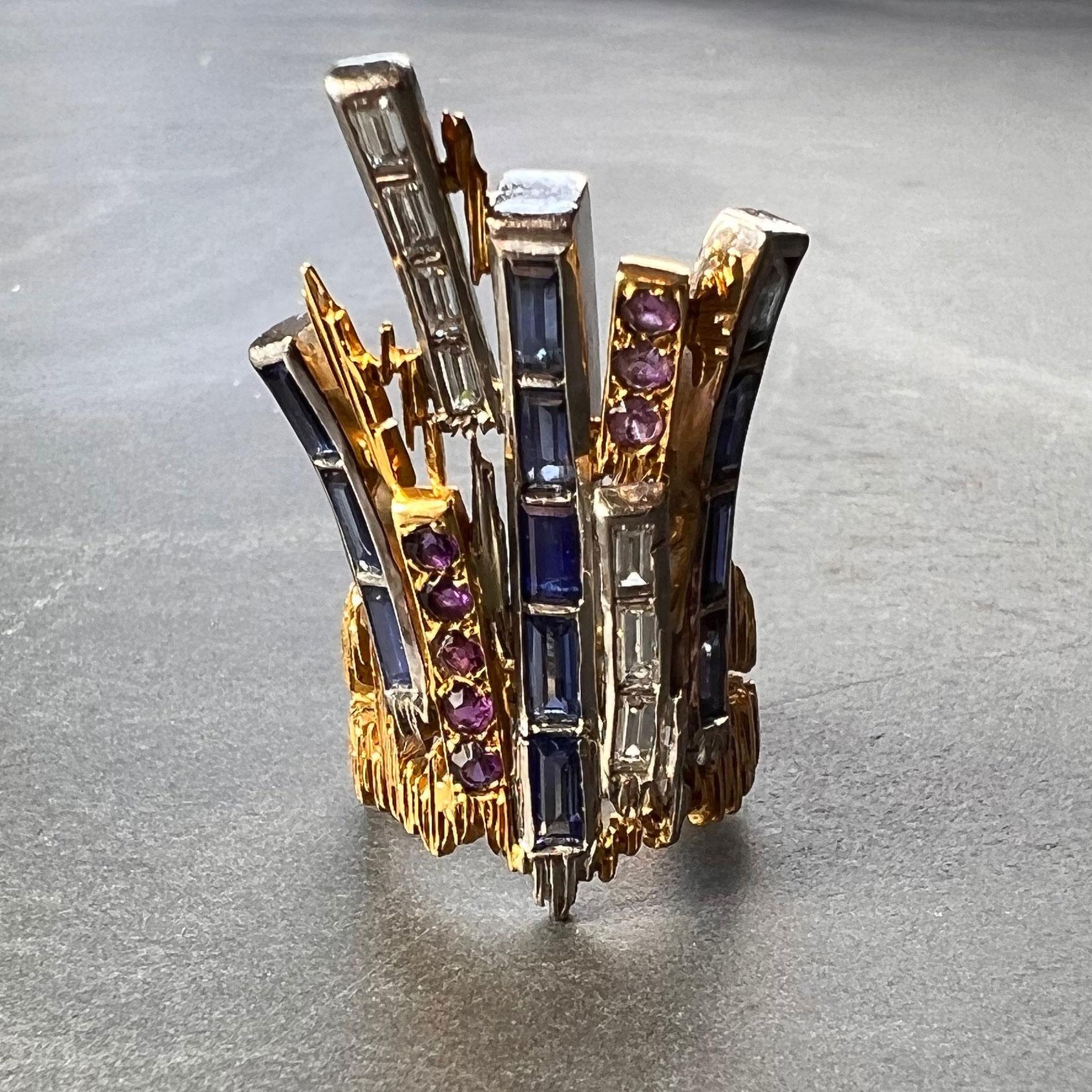 Charles de Temple Saphir Diamant Amethyst 18K Gelb und Weißgold Pinky Ring im Zustand „Gut“ im Angebot in London, GB