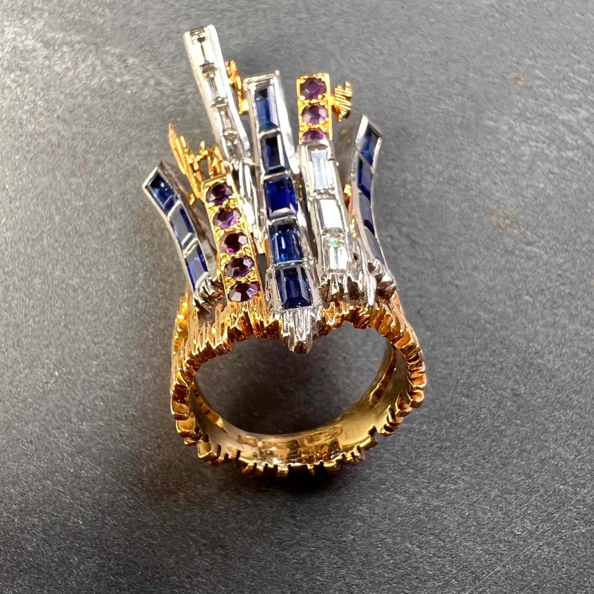 Charles de Temple Saphir Diamant Amethyst 18K Gelb und Weißgold Pinky Ring im Angebot 3