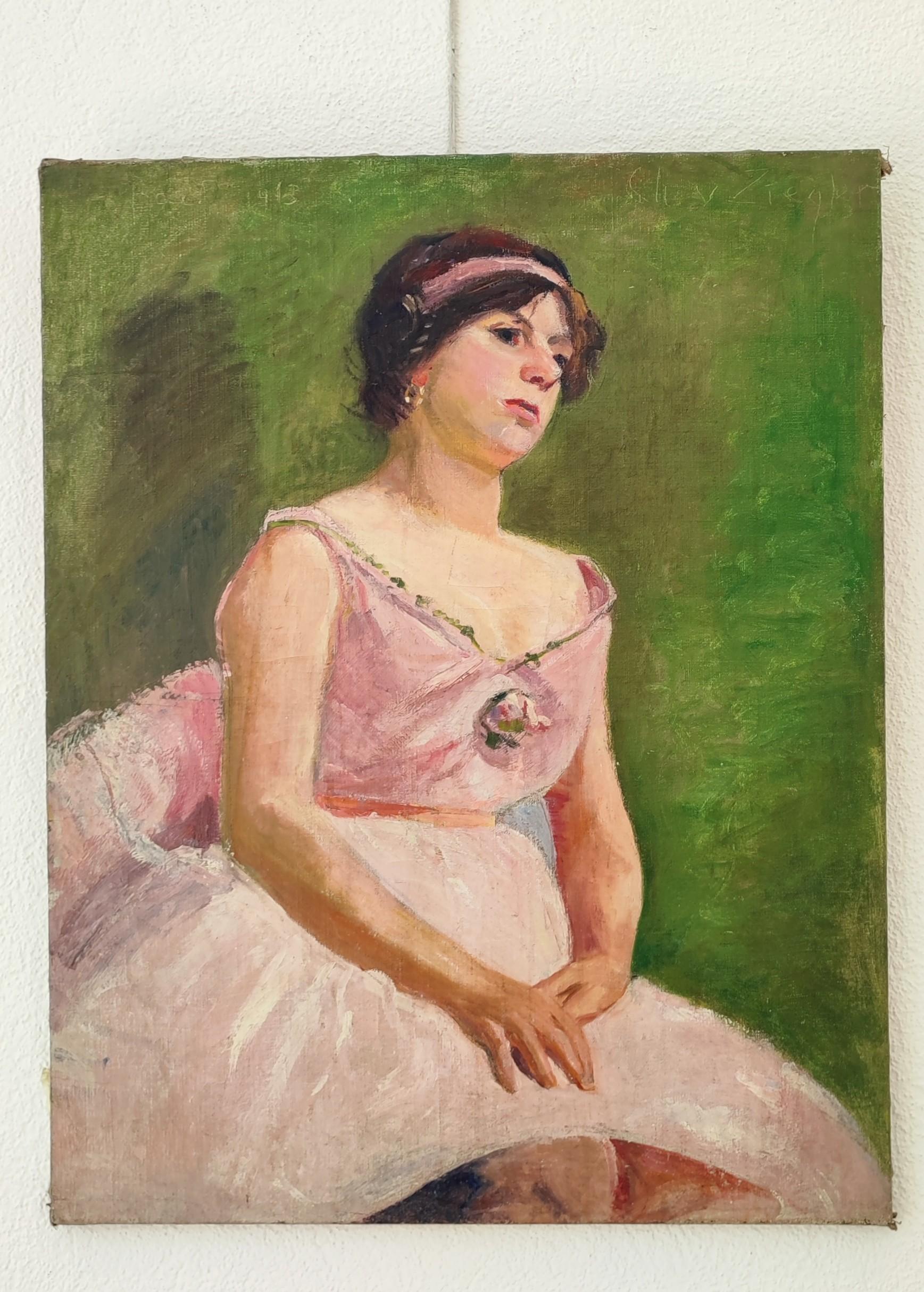 La danseuse en tutu rose - Painting de Charles De Ziegler
