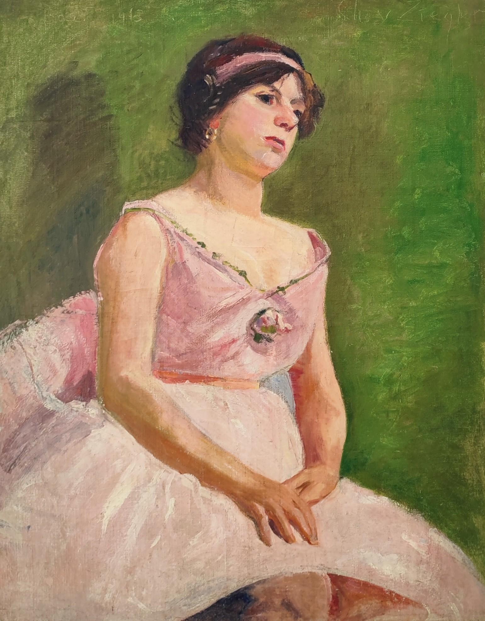 Charles De Ziegler Figurative Painting – Die Tänzerin im rosa Tutu