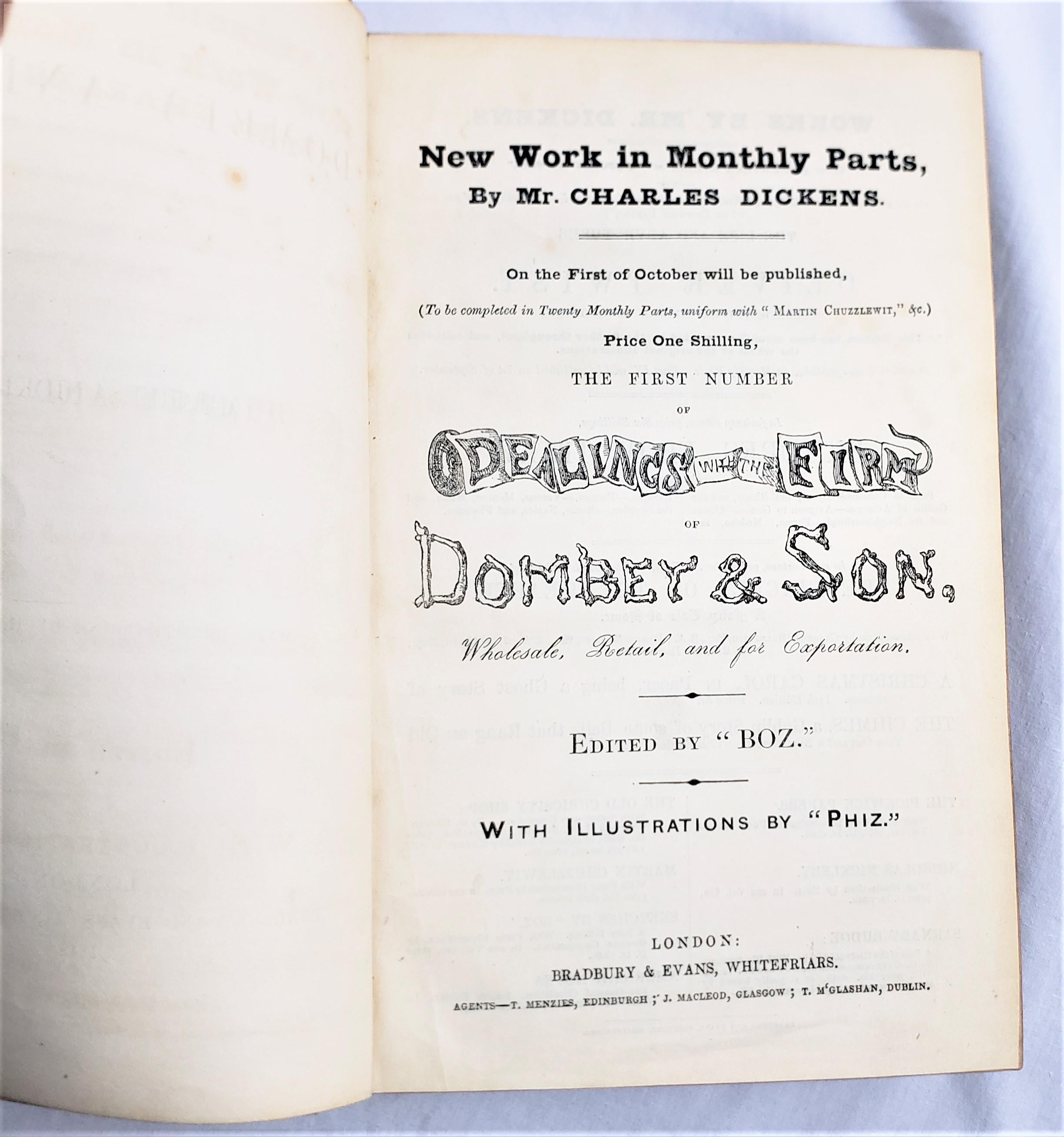 Charles Dickens First Edition Dombey & Son Bradbury & Evans Whitefriars Book In Good Condition For Sale In Hamilton, Ontario