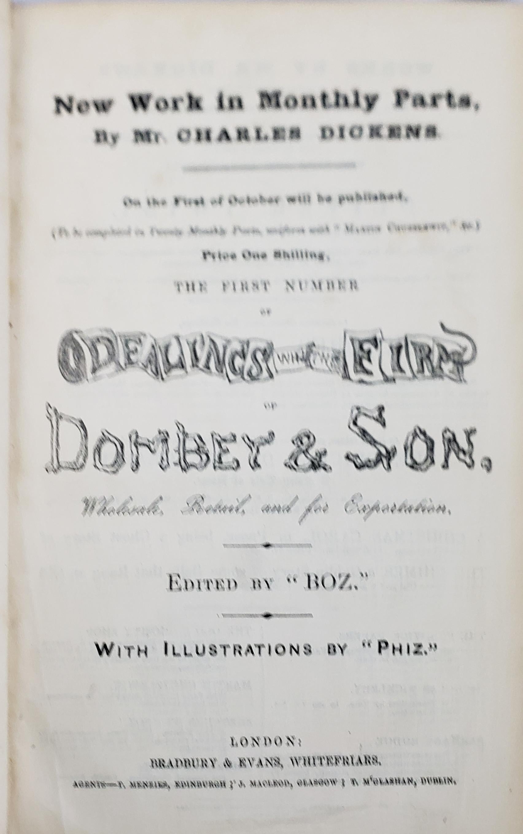 19th Century Charles Dickens First Edition Dombey & Son Bradbury & Evans Whitefriars Book For Sale
