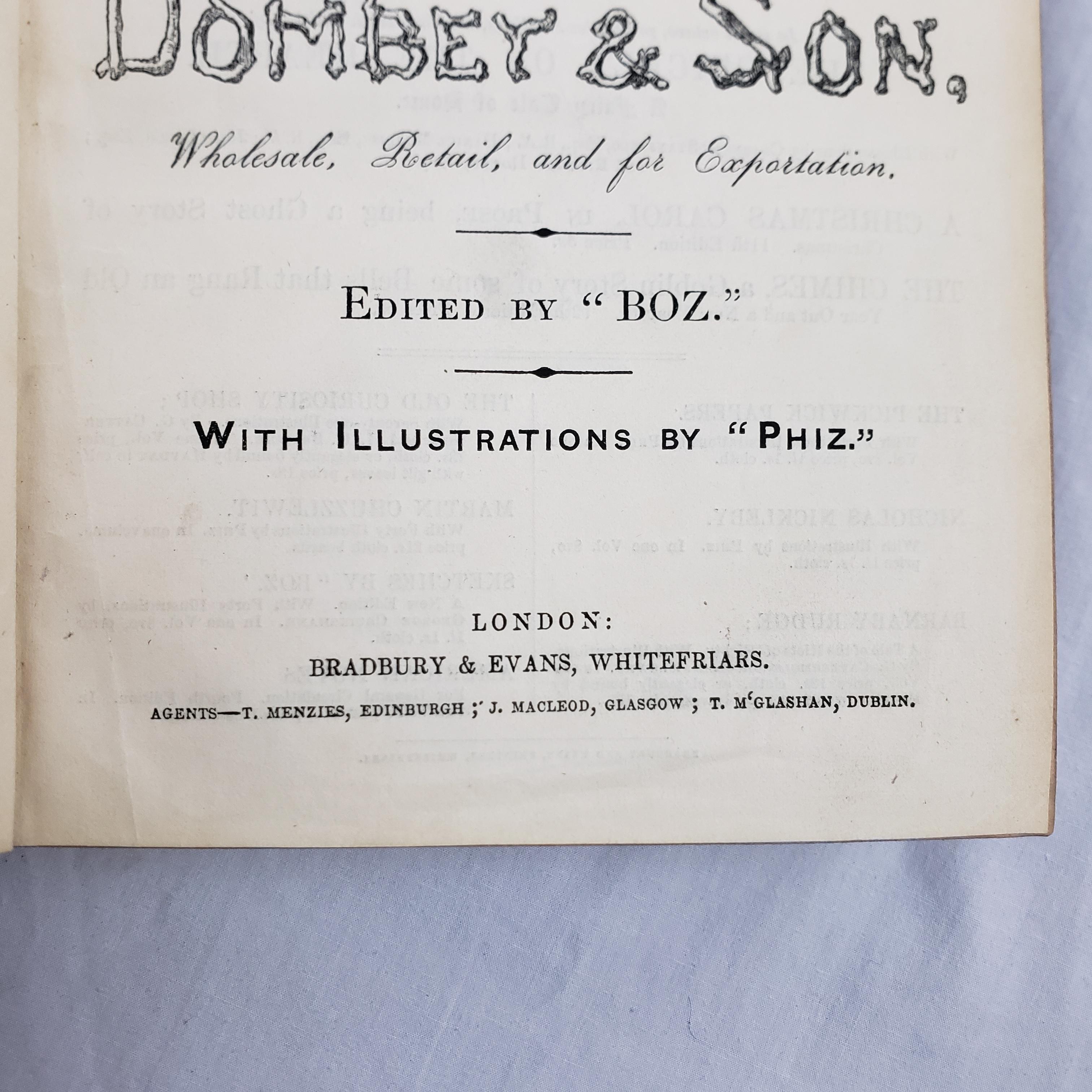 Leather Charles Dickens First Edition Dombey & Son Bradbury & Evans Whitefriars Book For Sale