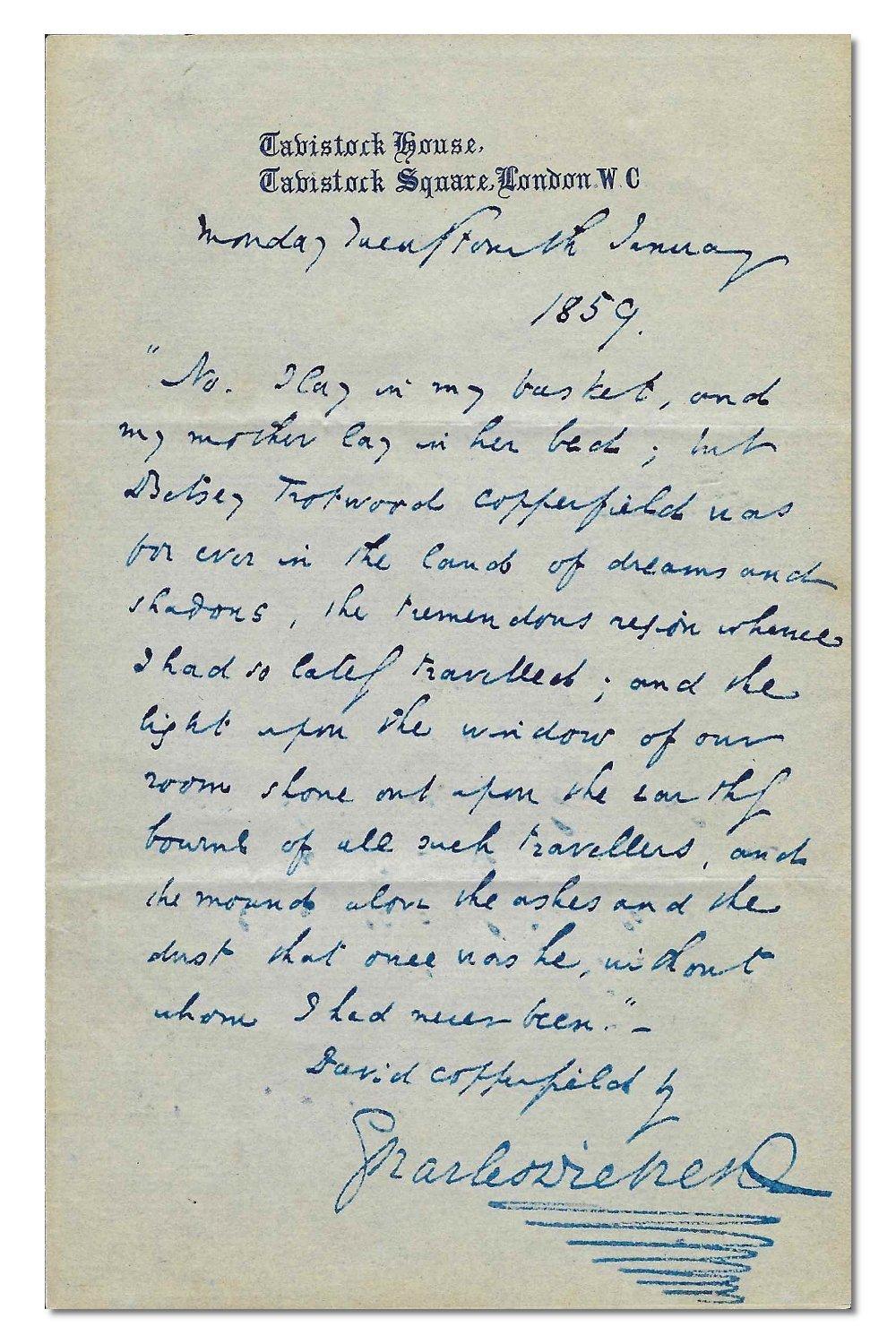 Papier Quotation signée par Charles Dickens avec certificat d'authenticité  en vente