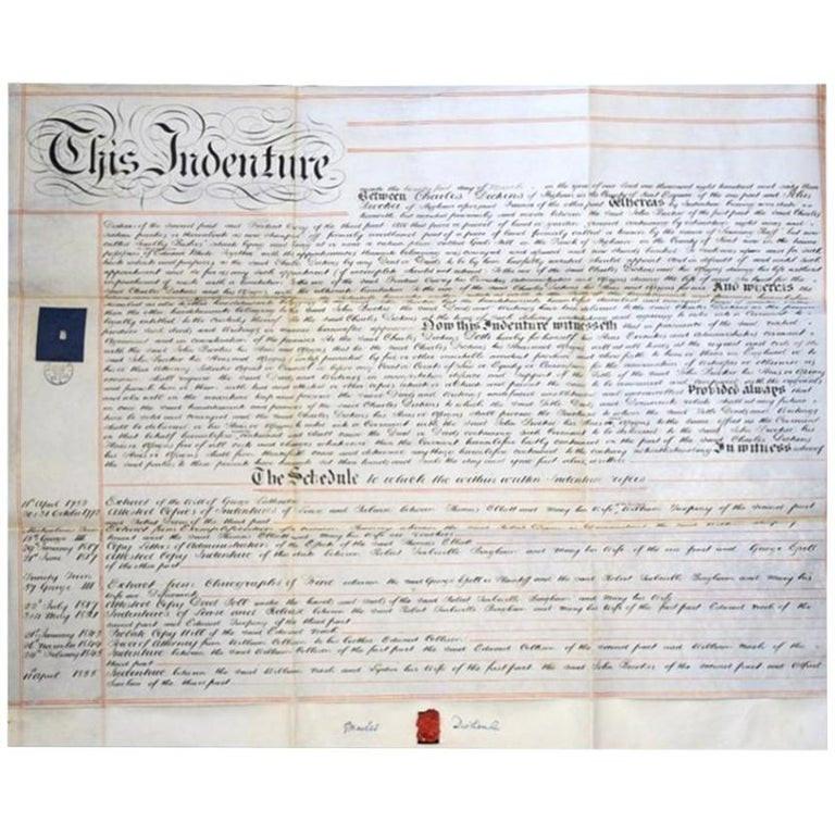 Charles Dickens 1863 Signed Large Paper Document In Good Condition In Jersey, GB