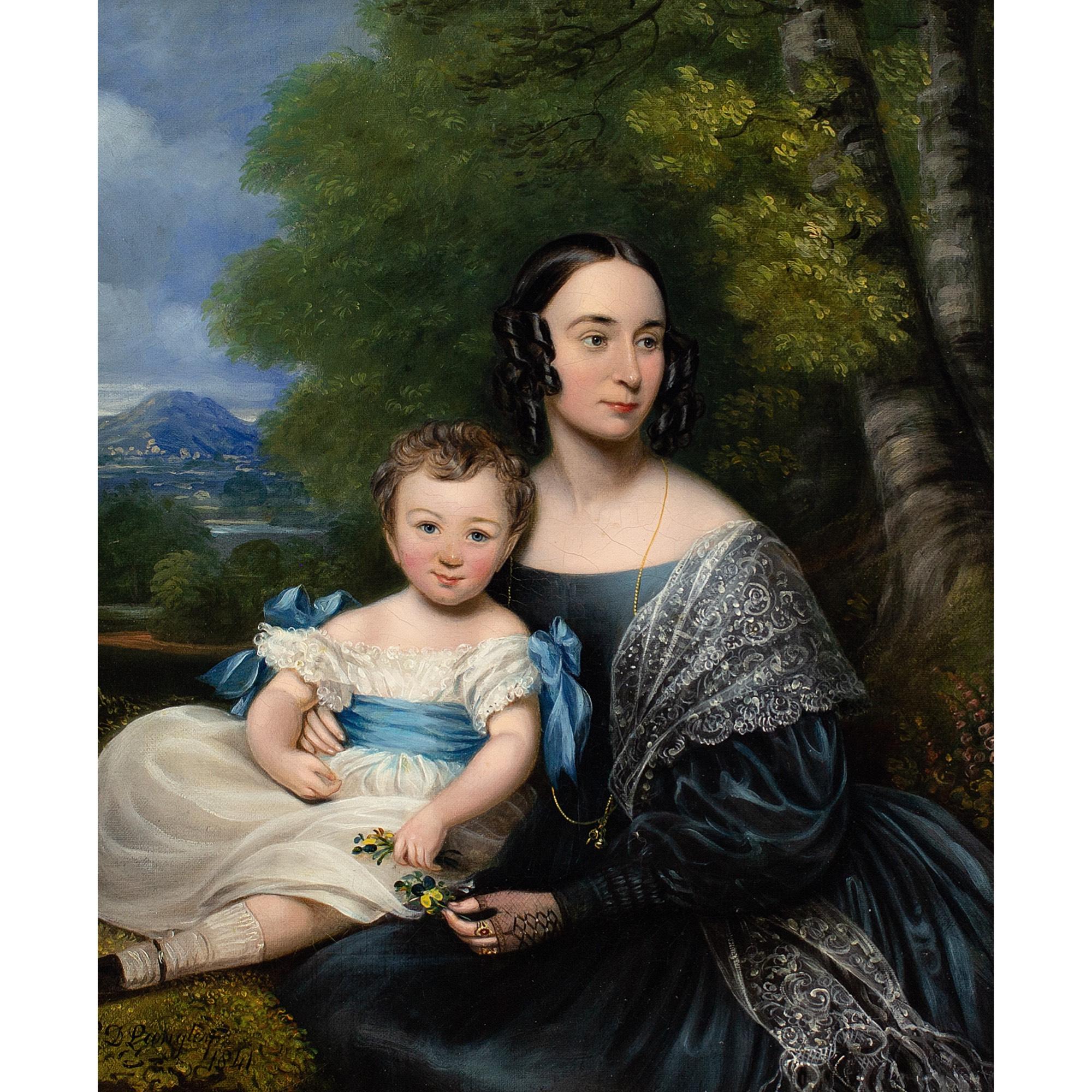 Charles Dickinson Langley, Porträt einer Mutter und eines Kindes, Ölgemälde 1
