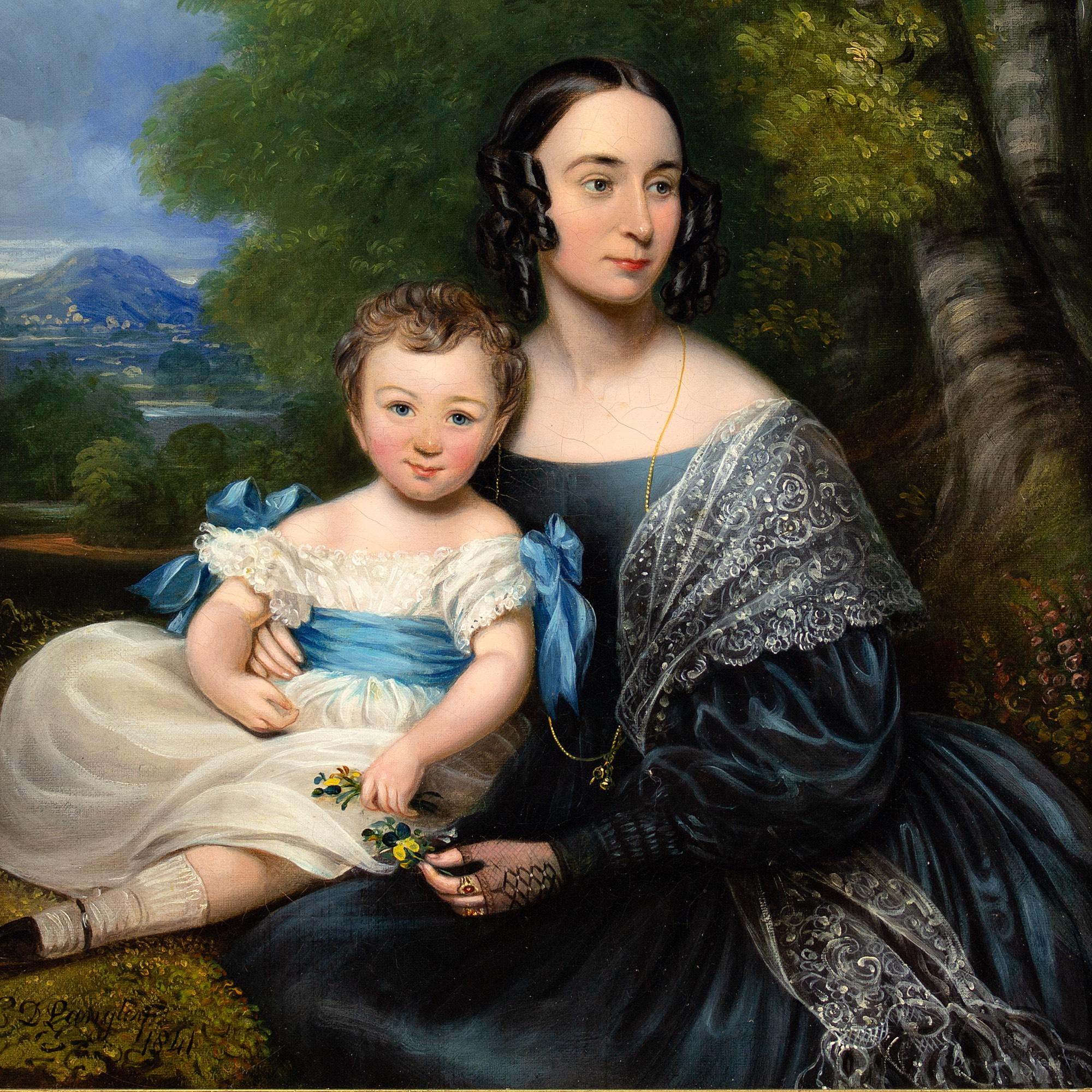Charles Dickinson Langley, Portrait Of A Mother & Child, Oil Painting For Sale 7