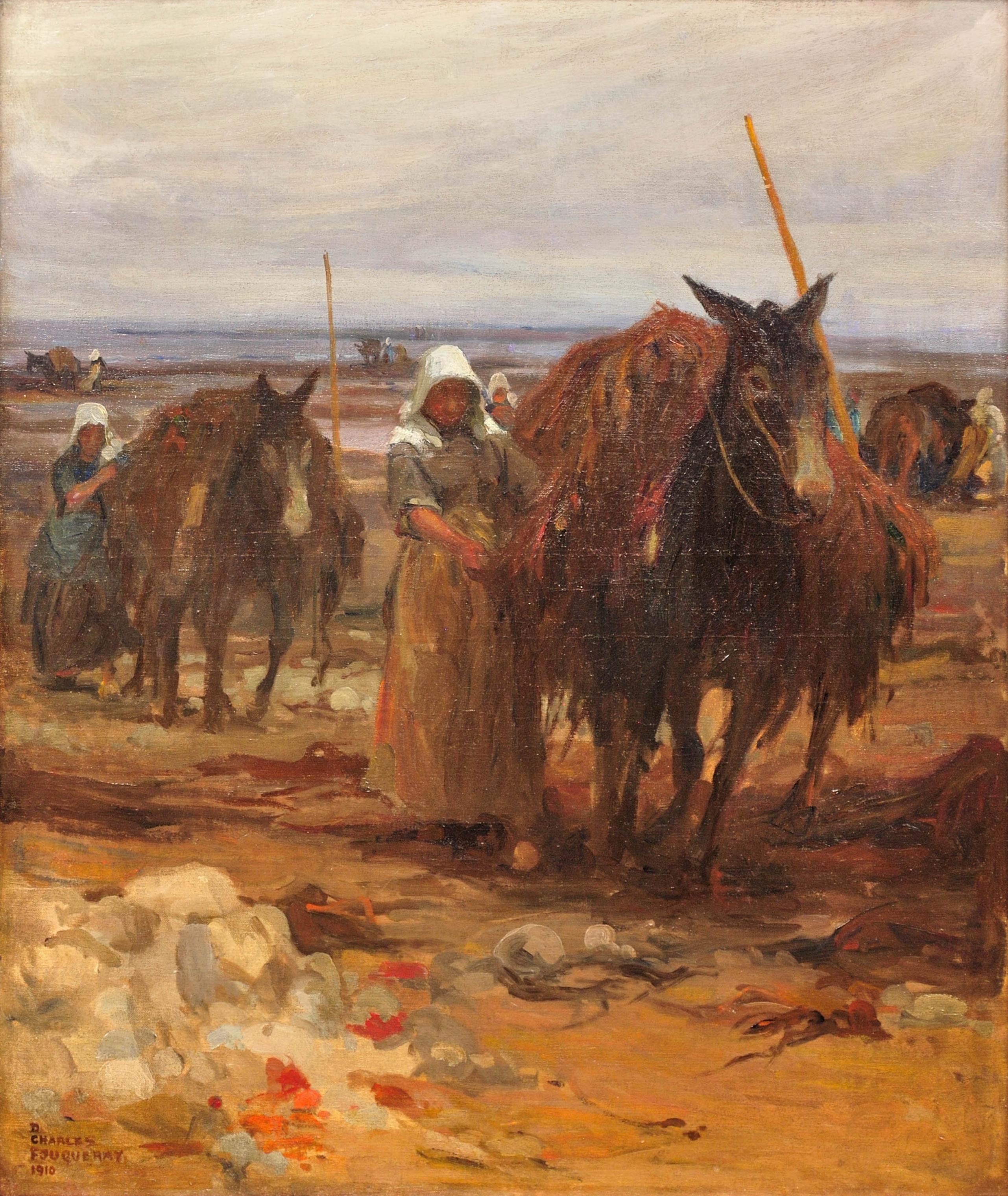 Ramasseurs De Goemon En Bretagne Seegras sammelt Bretagne Bretonische Ölgemälde – Painting von Charles Dominique Fouqueray