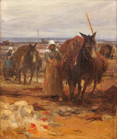 Ramasseurs De Goemon En Bretagne Seaweed Gatherers Brittany Breton Oil Painting