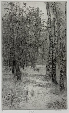 Bosque X - Grabado de paisaje contemporáneo del siglo XXI