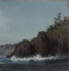 Peinture à l'huile originale de 1908 Côte de Mendocino, Californie Paysage marin