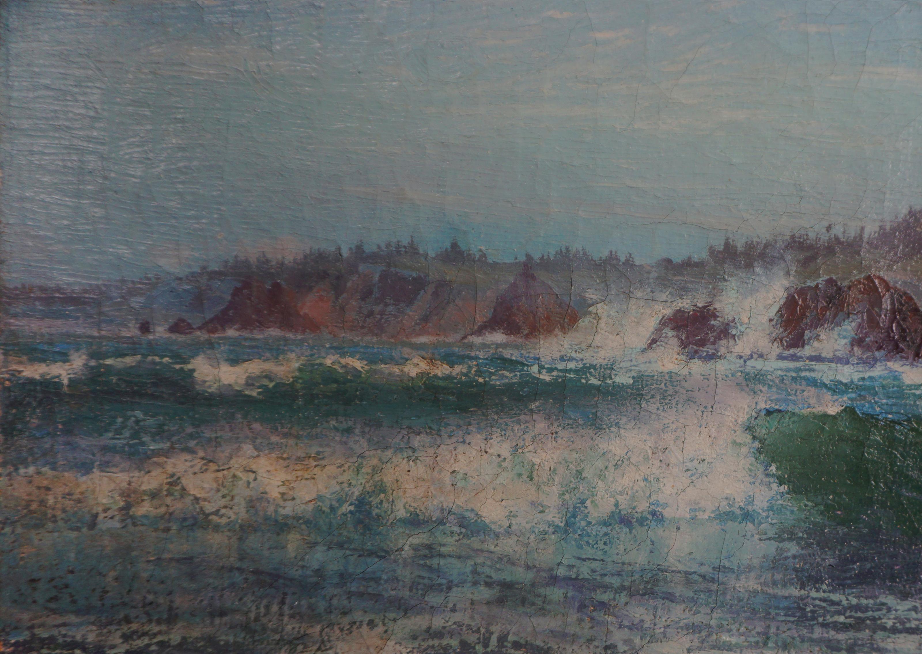1908 Original Oil Painting Mendocino Coast, California Seascape  For Sale 1