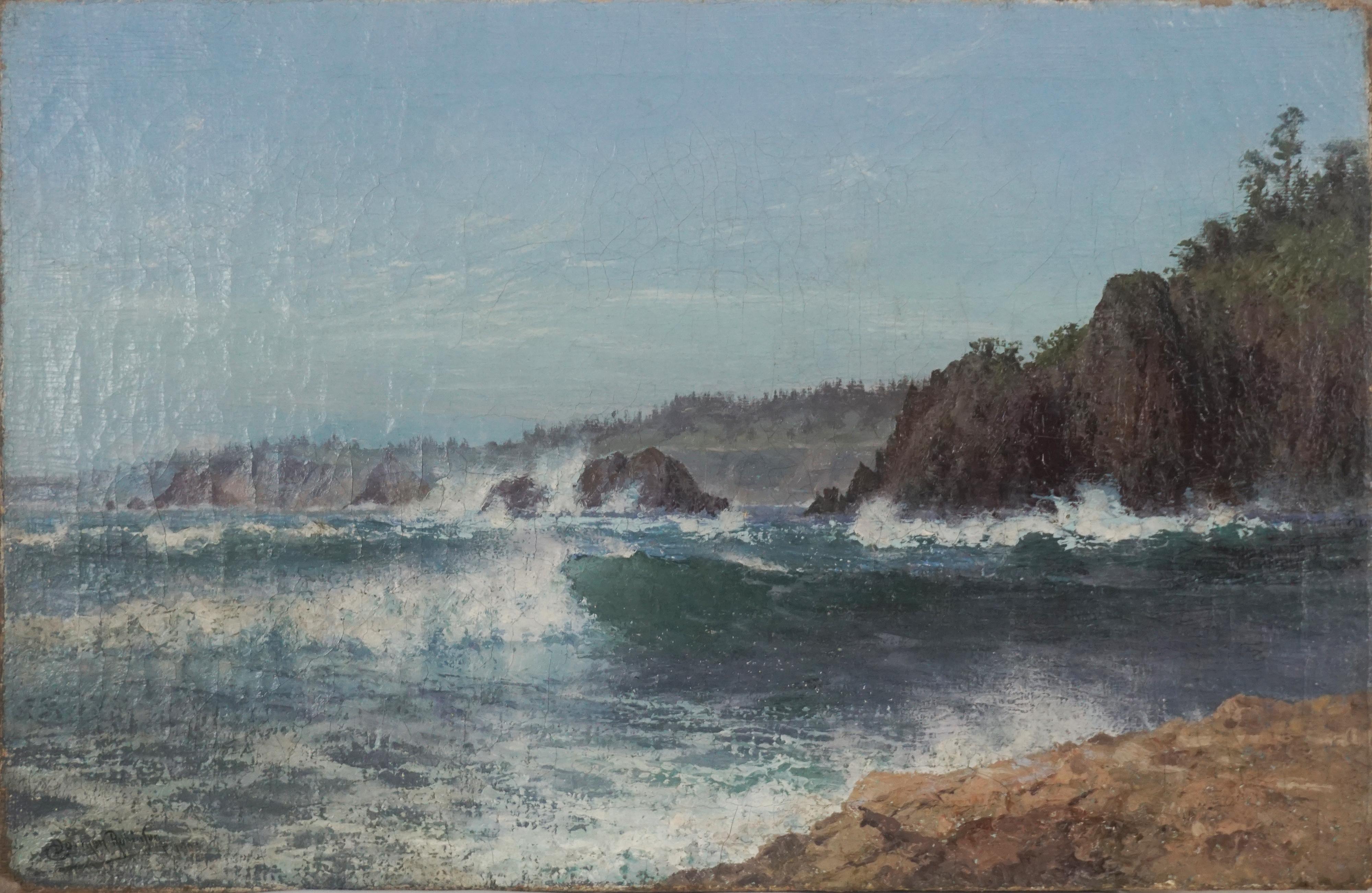 Charles Dorman Robinson Landscape Painting - 1908 Original Oil Painting Mendocino Coast, California Seascape 