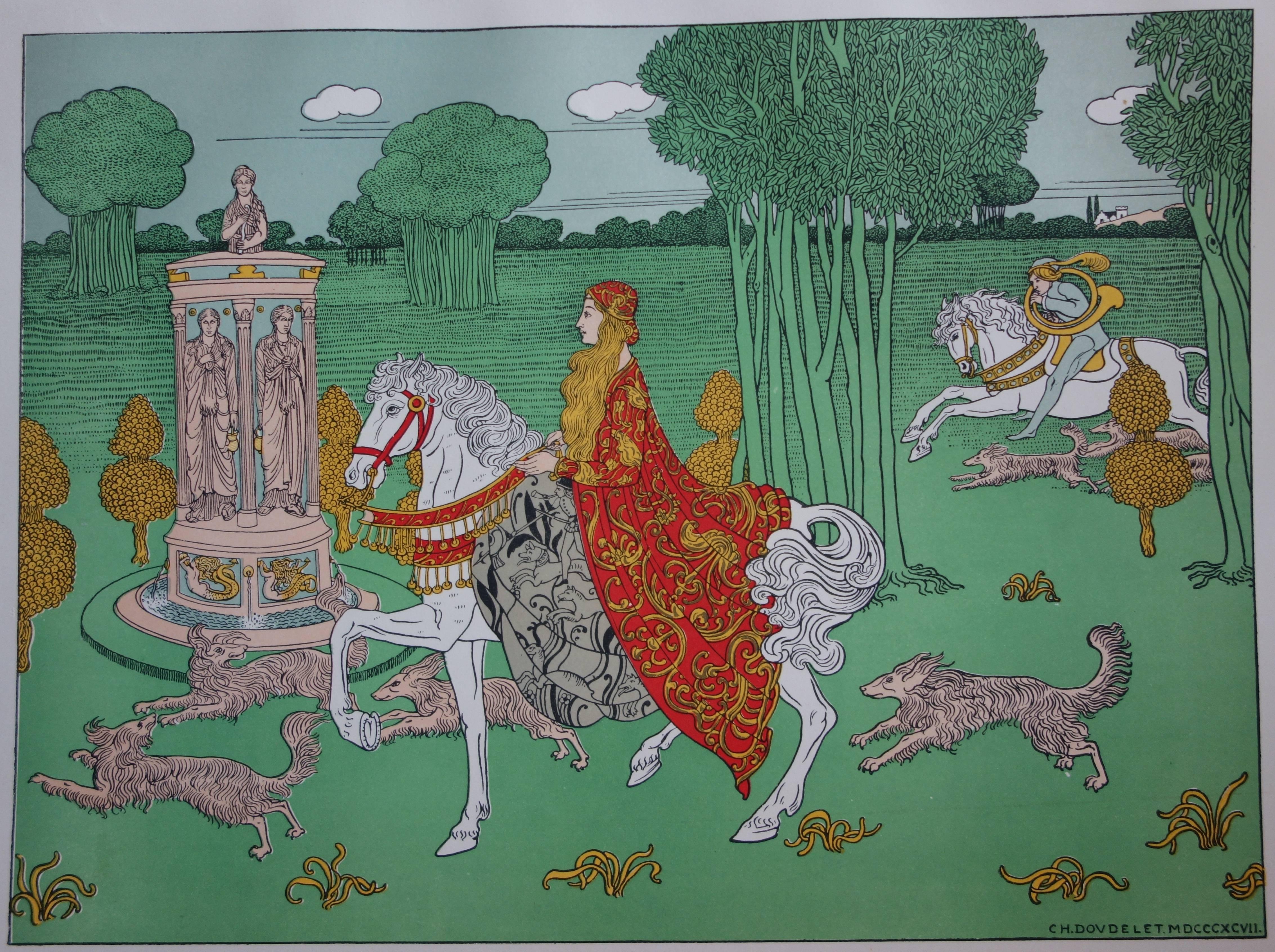 Middle Age : Die Prinzessin – Originallithographie – 1897 (Art déco), Print, von Charles Doudelet