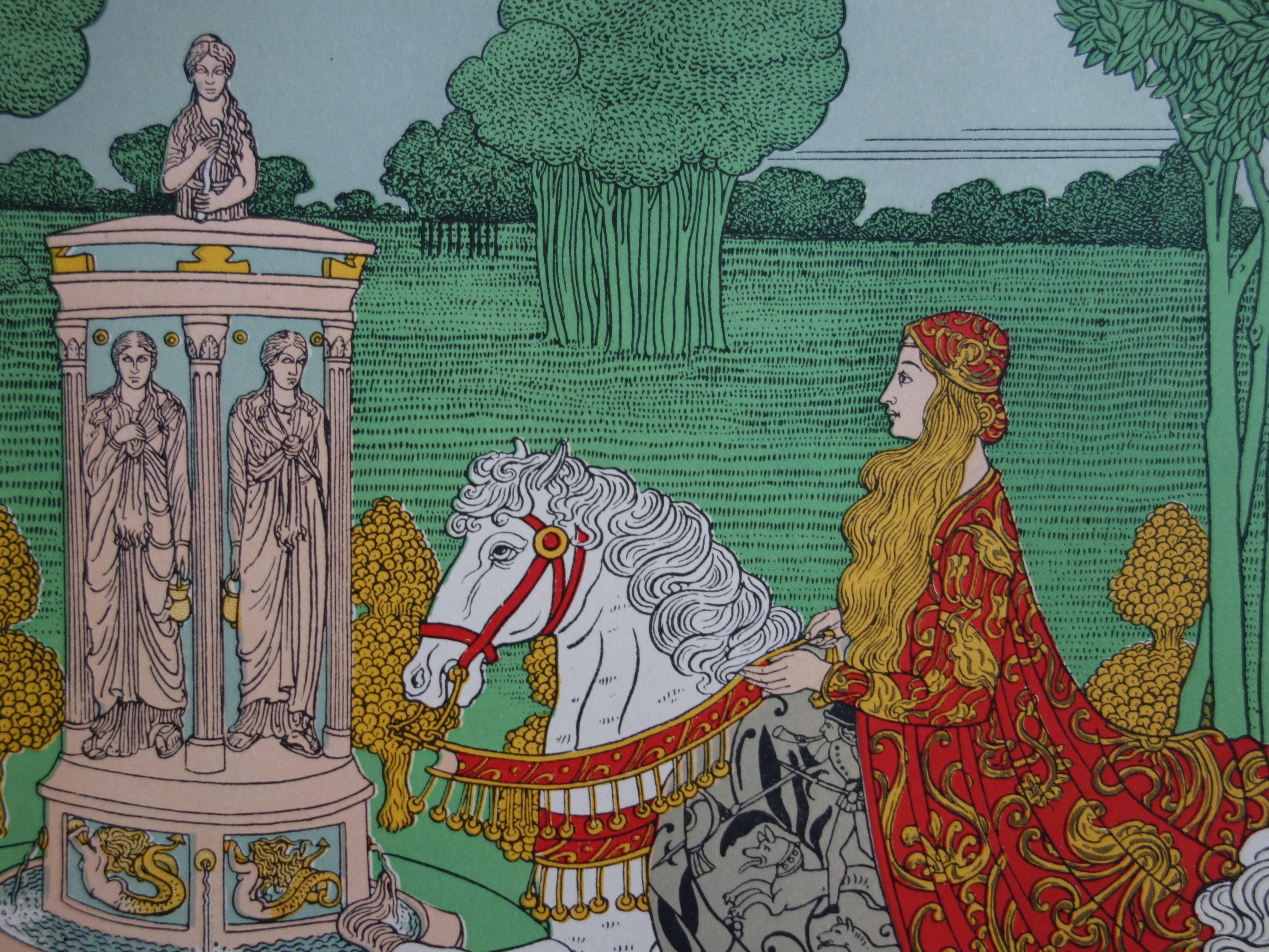 Middle Age : Die Prinzessin – Originallithographie – 1897 (Grau), Figurative Print, von Charles Doudelet