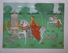 Edad Media : La Princesa - Litografía original - 1897