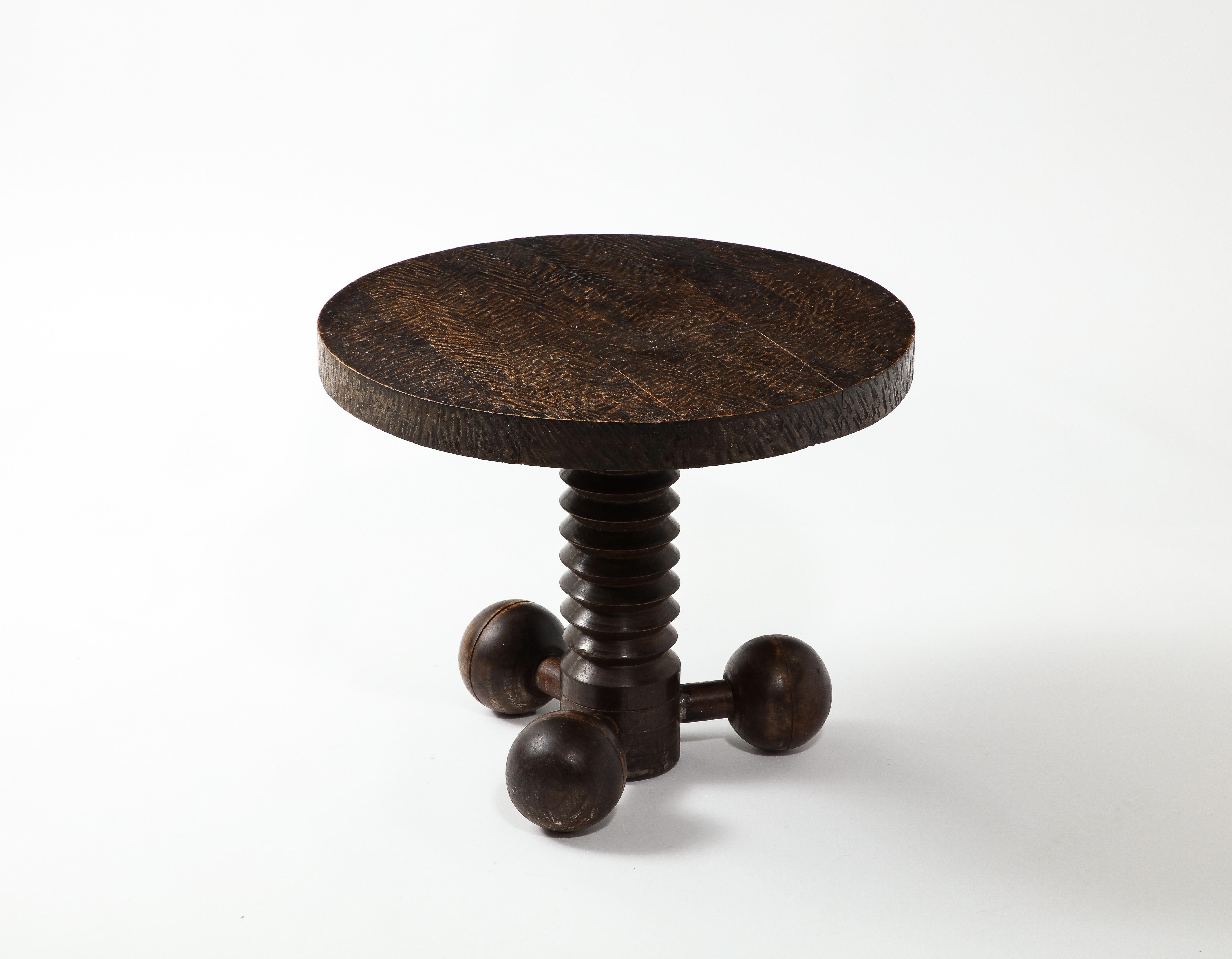 20th Century Charles Douduyt Solid Oak End Table, France 1960's For Sale