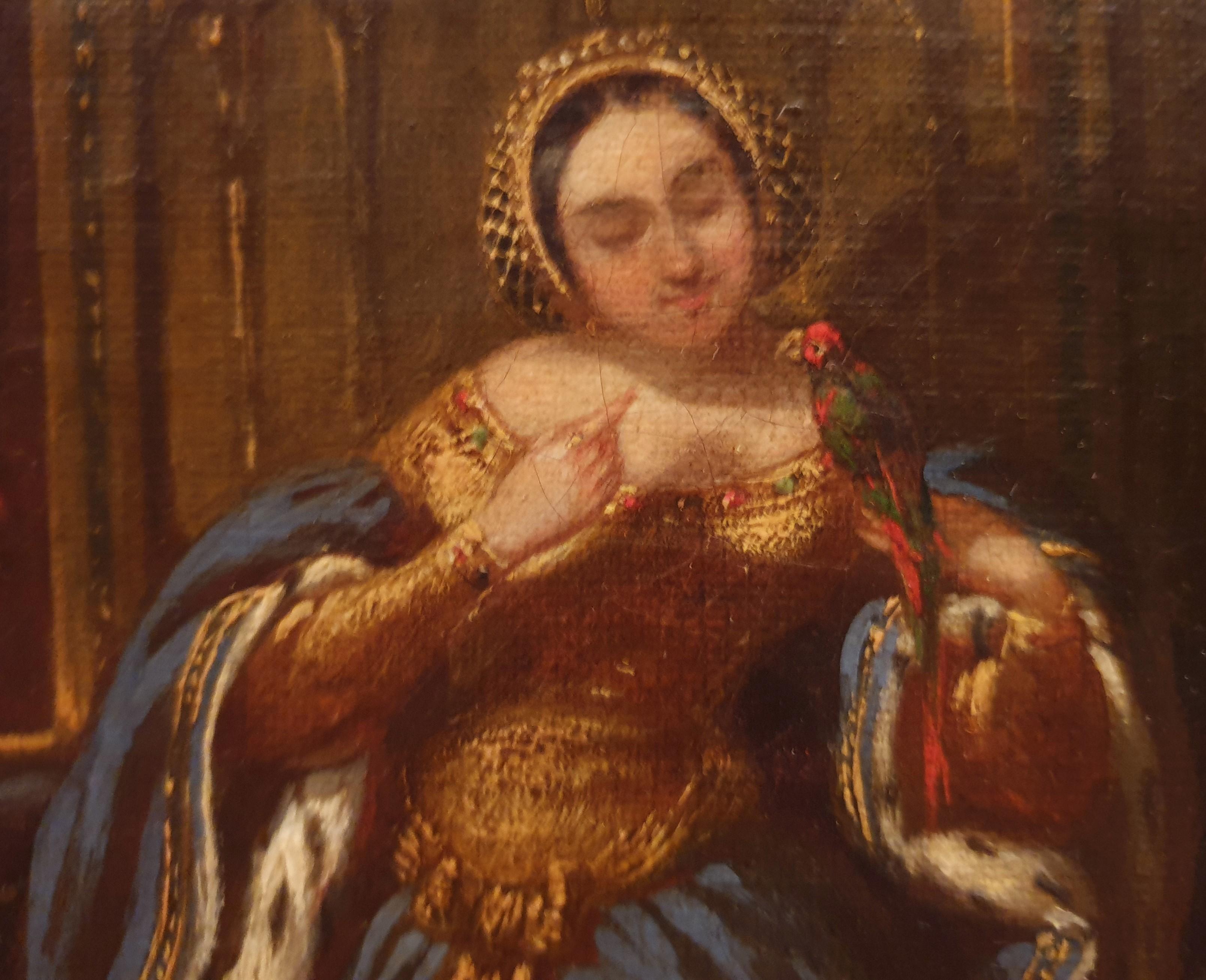 Charles DOUSSAULT - Une dame jouant avec un perroquet en vente 7