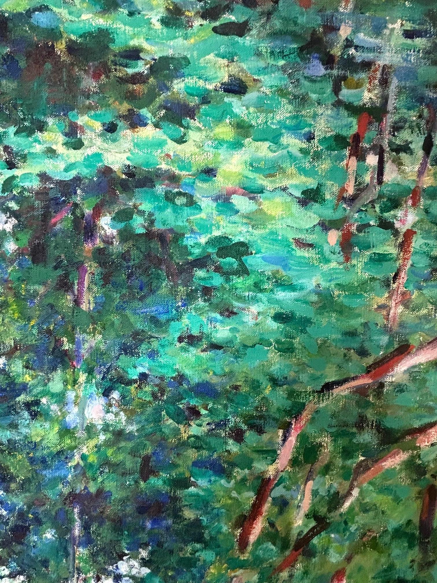 „Clear Reflections“ Charles DuBack, Grüne Landschaft, Teich, Himmel, Wald im Angebot 3