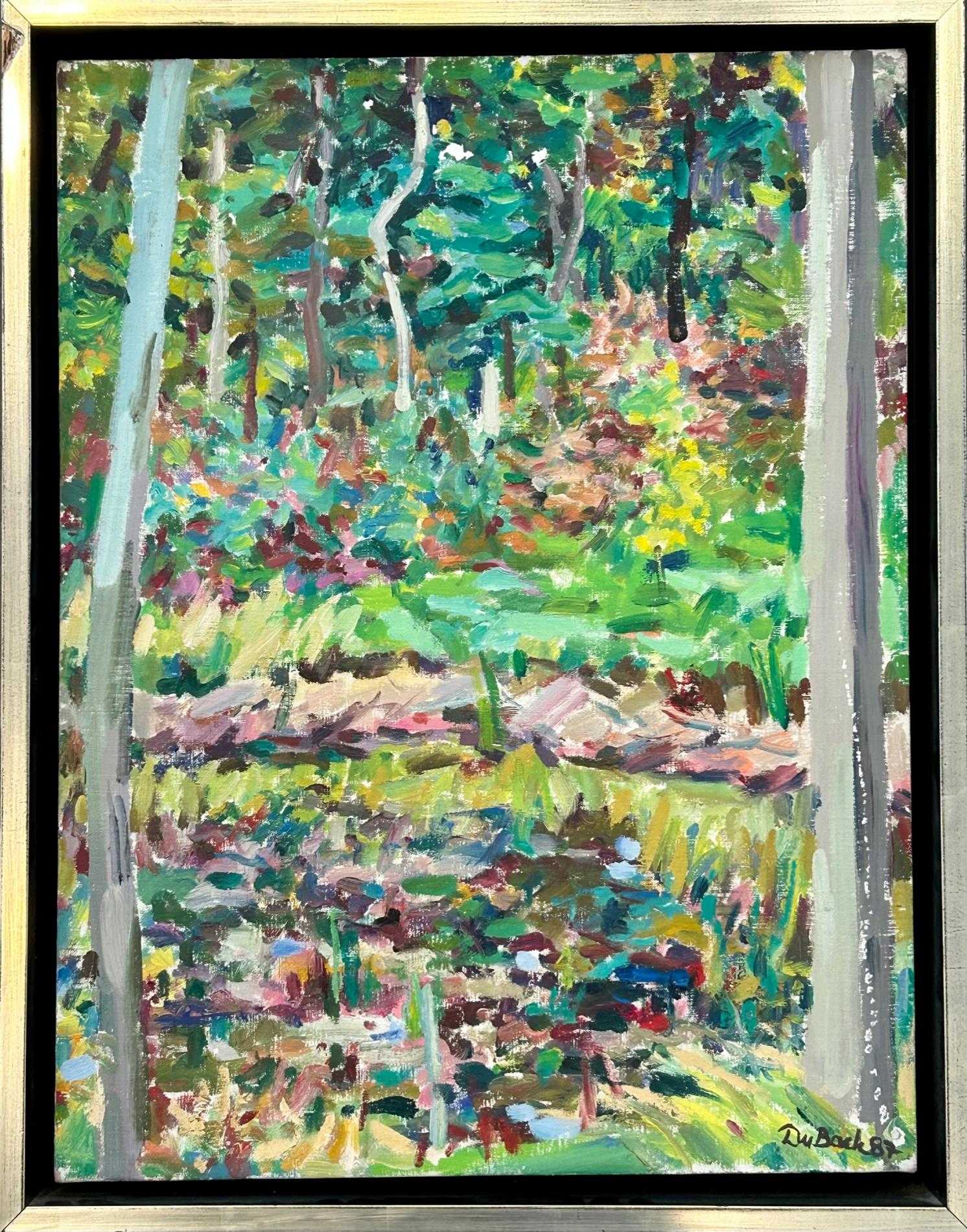 Charles Du Back, décoratif vert avec étang et forêt, moderne - Painting de Charles DuBack